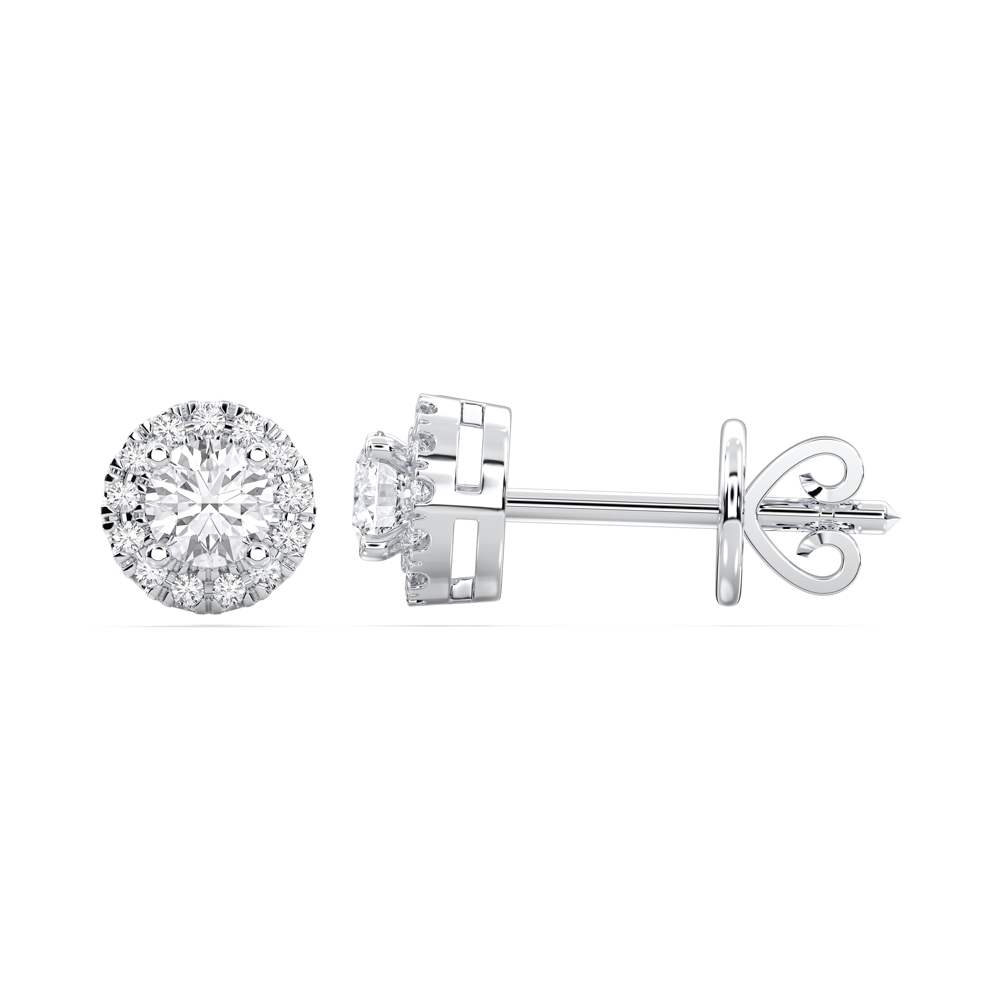 0.50 Carat Round Cut Lab Grown Diamond Halo Stud Earring in Solid Gold For Her