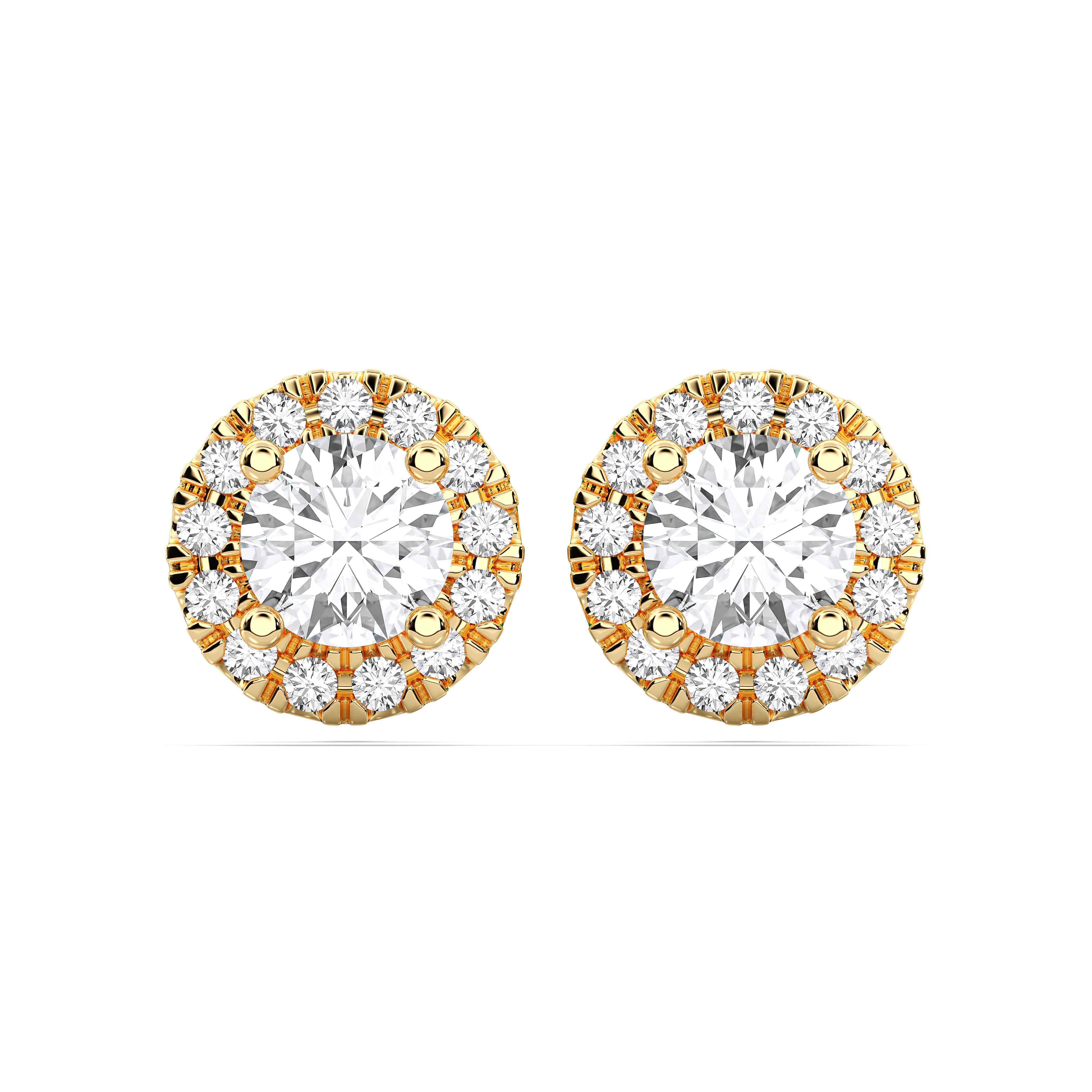 0.50 Carat Round Cut Lab Grown Diamond Halo Stud Earring in Solid Gold For Her