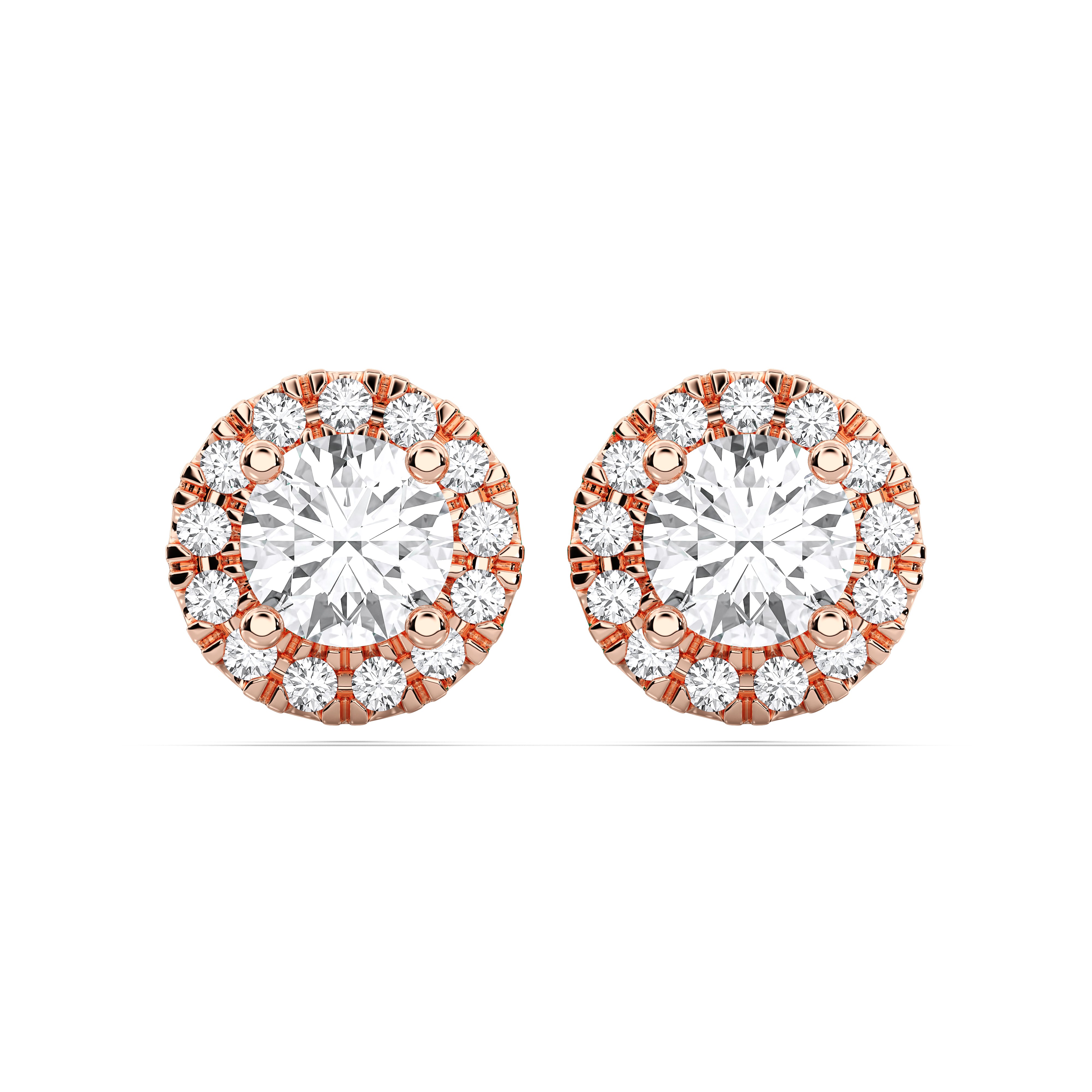 0.50 Carat Round Cut Lab Grown Diamond Halo Stud Earring in Solid Gold For Her