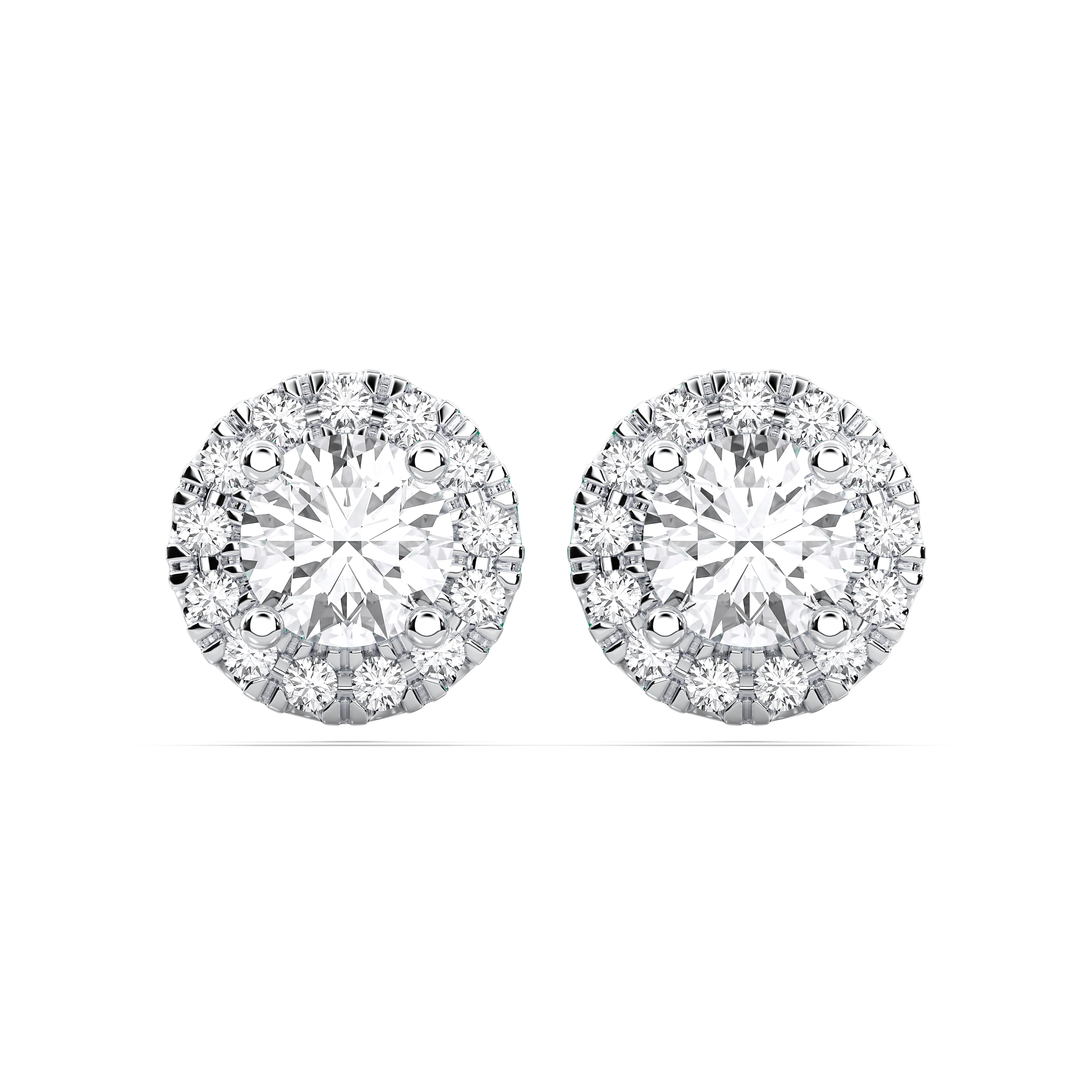 0.50 Carat Round Cut Lab Grown Diamond Halo Stud Earring in Solid Gold For Her