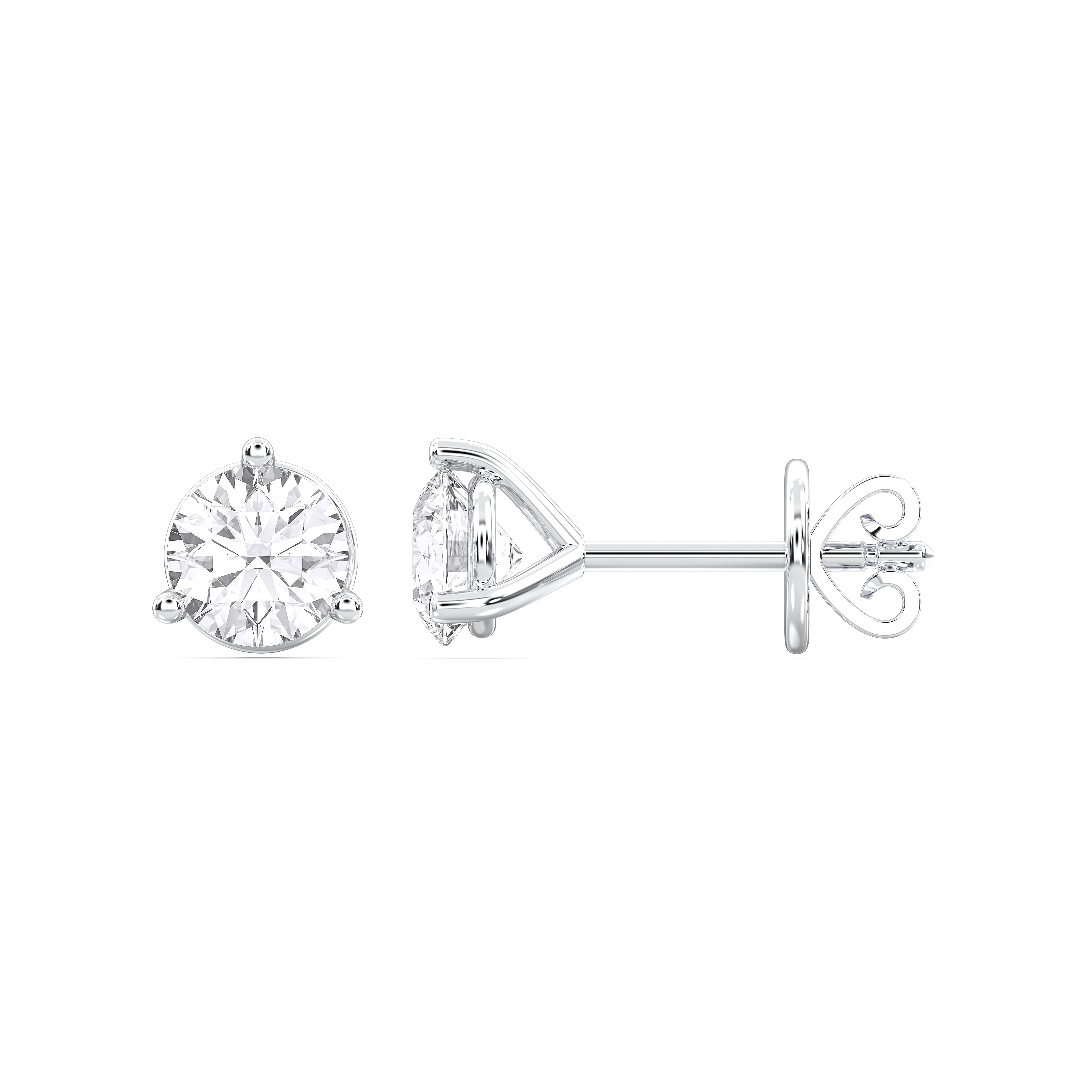 1.00 Carat Round Cut Lab Grown Diamond Stud Earring in Solid Gold