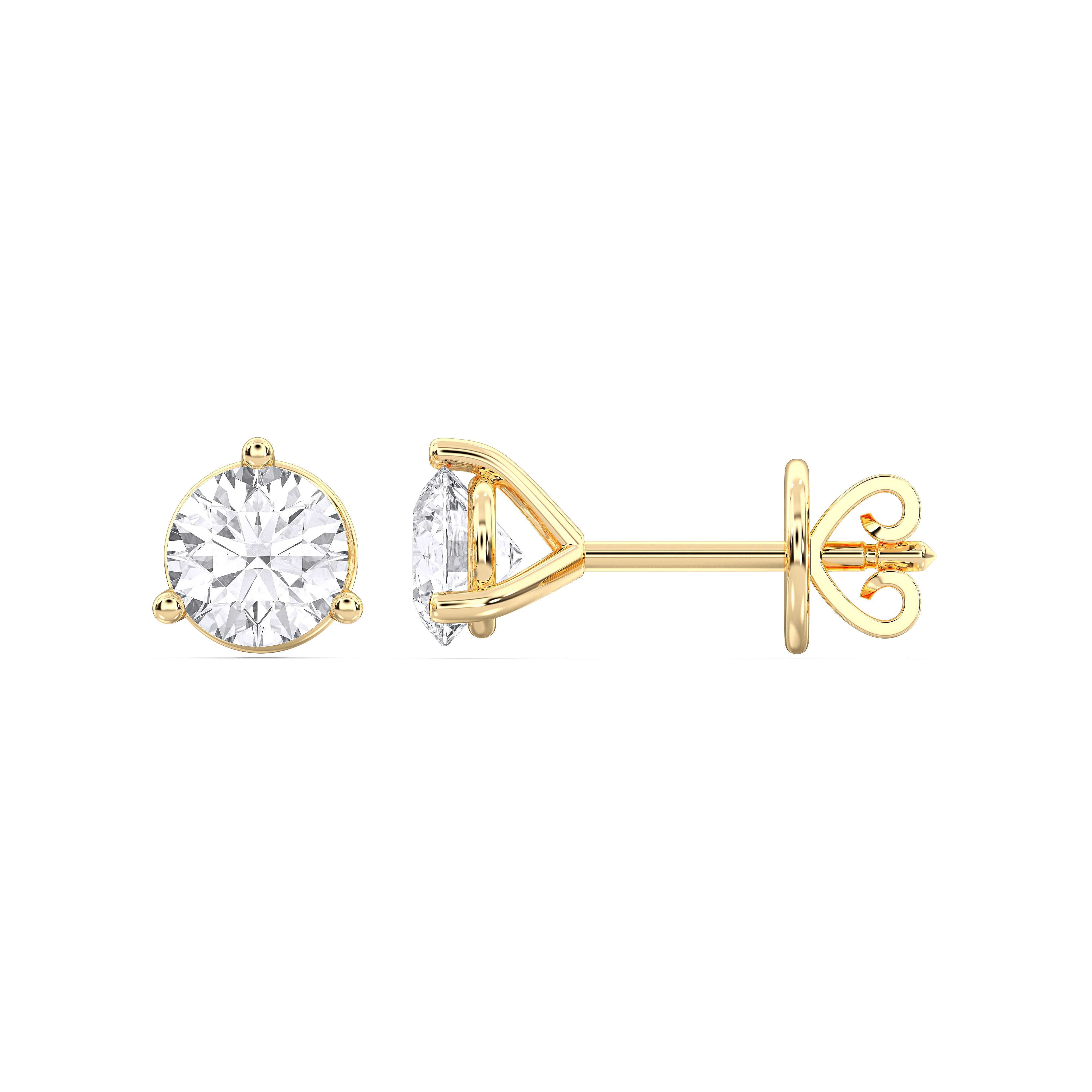 1.00 Carat Round Cut Lab Grown Diamond Stud Earring in Solid Gold