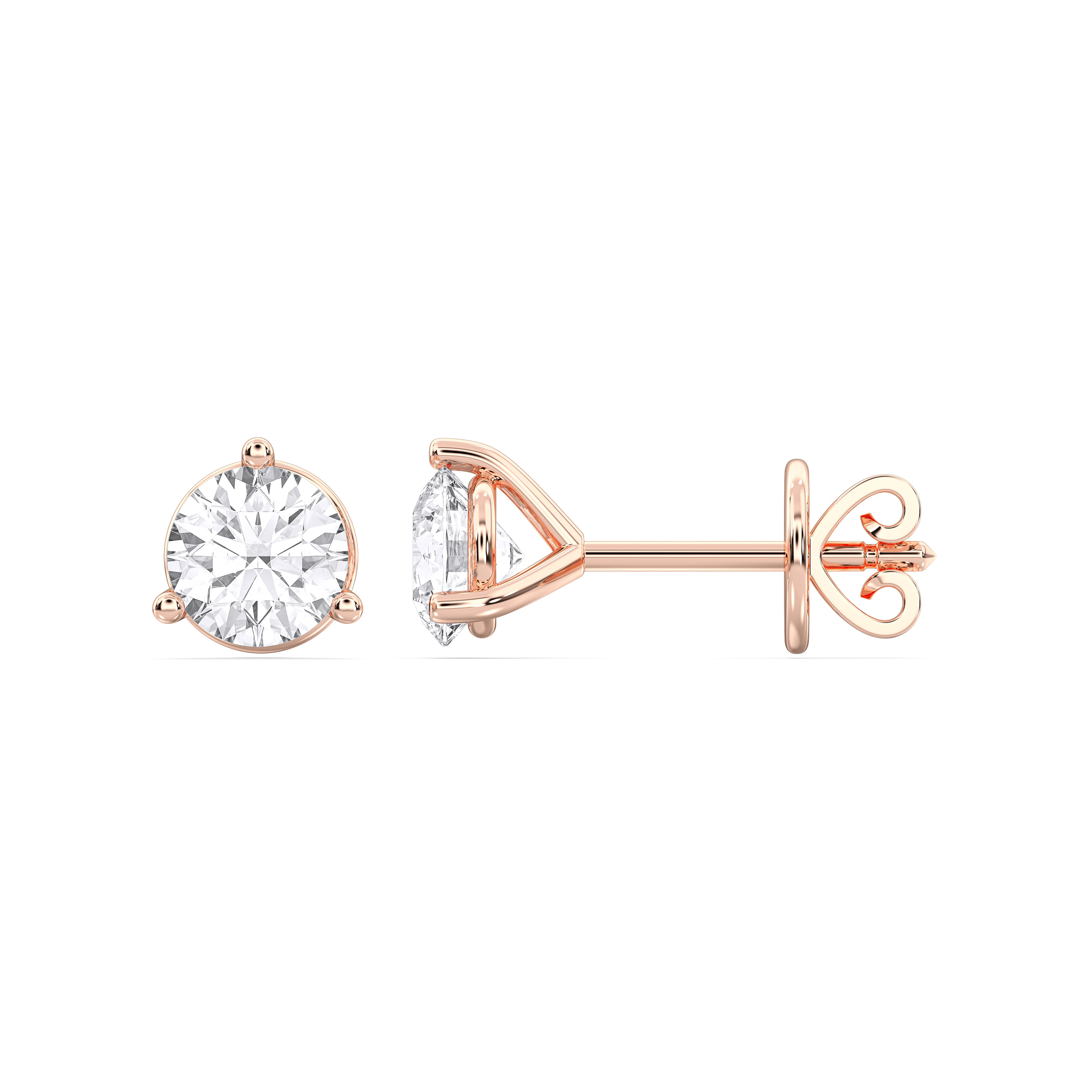 1.00 Carat Round Cut Lab Grown Diamond Stud Earring in Solid Gold