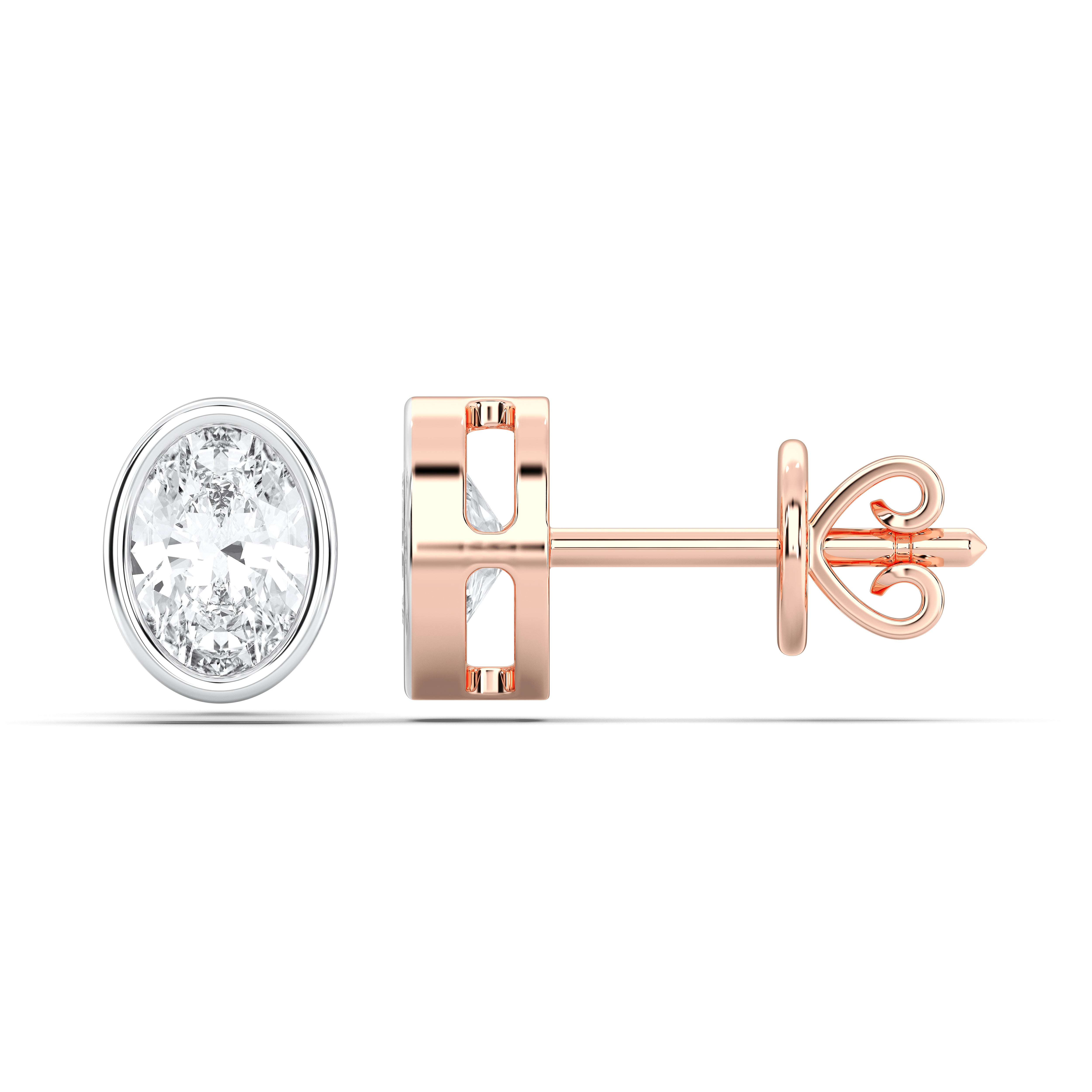 1.00 Carat Oval Shape Lab Created Diamond Bezal Stud Earring