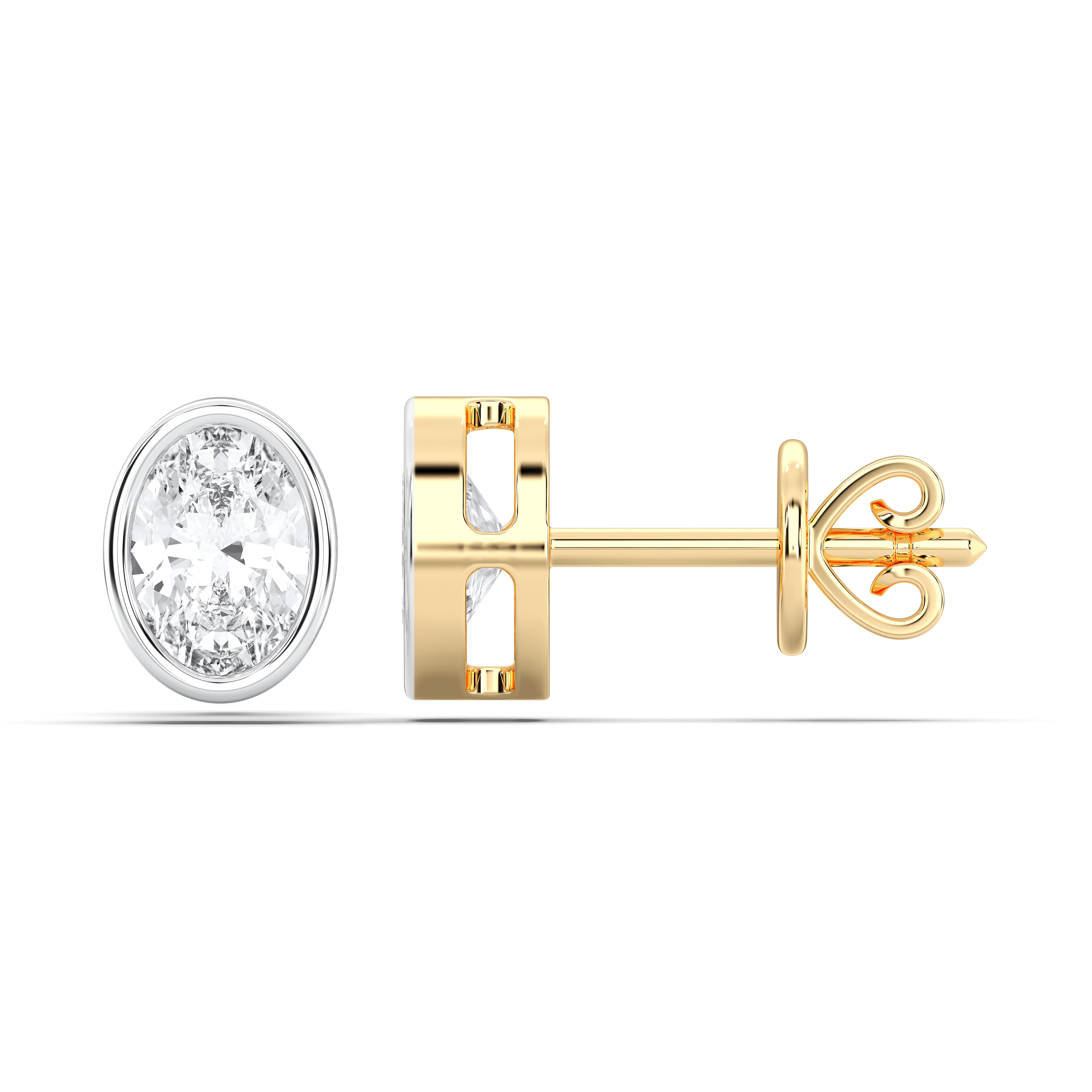 1.00 Carat Oval Shape Lab Created Diamond Bezal Stud Earring
