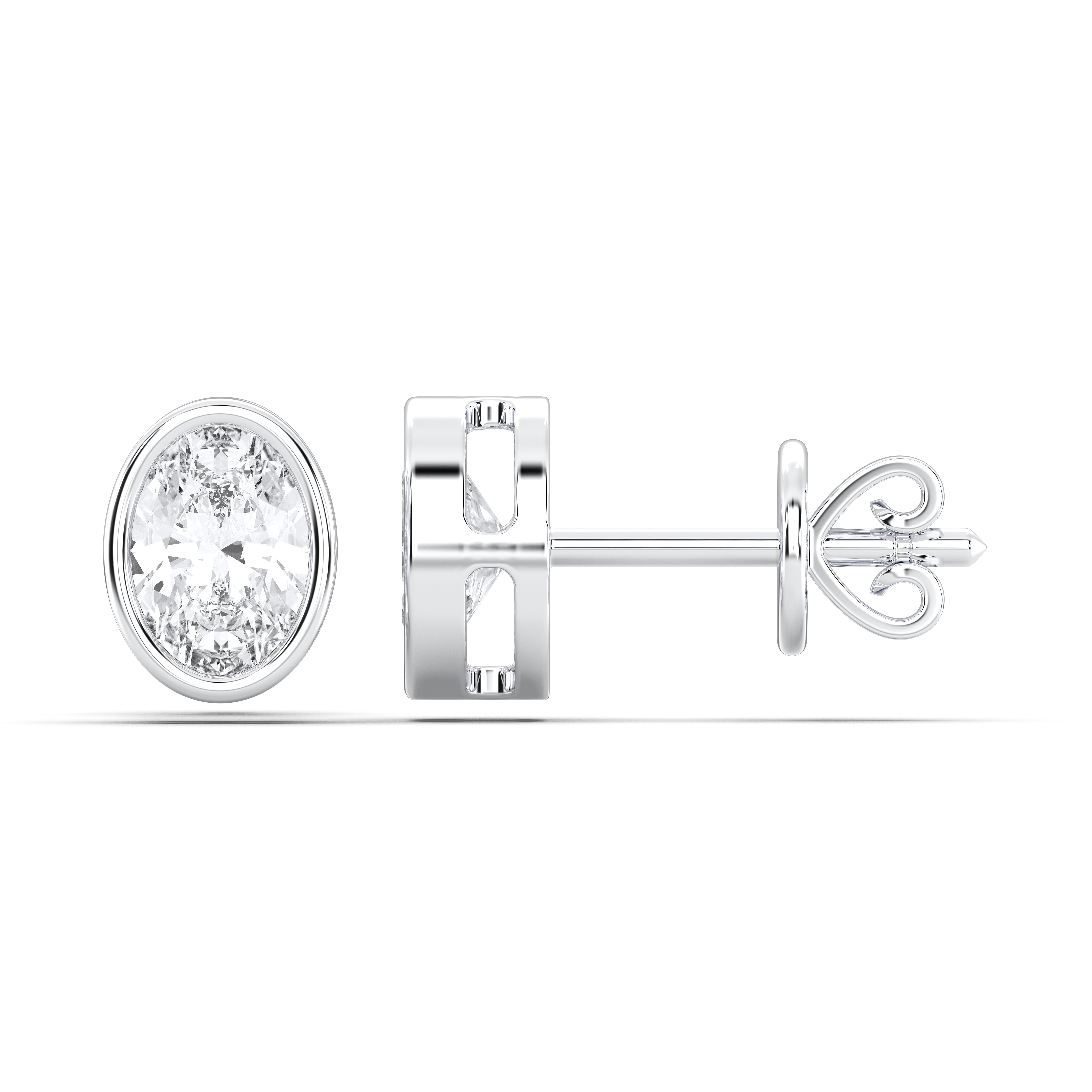 1.00 Carat Oval Shape Lab Created Diamond Bezal Stud Earring