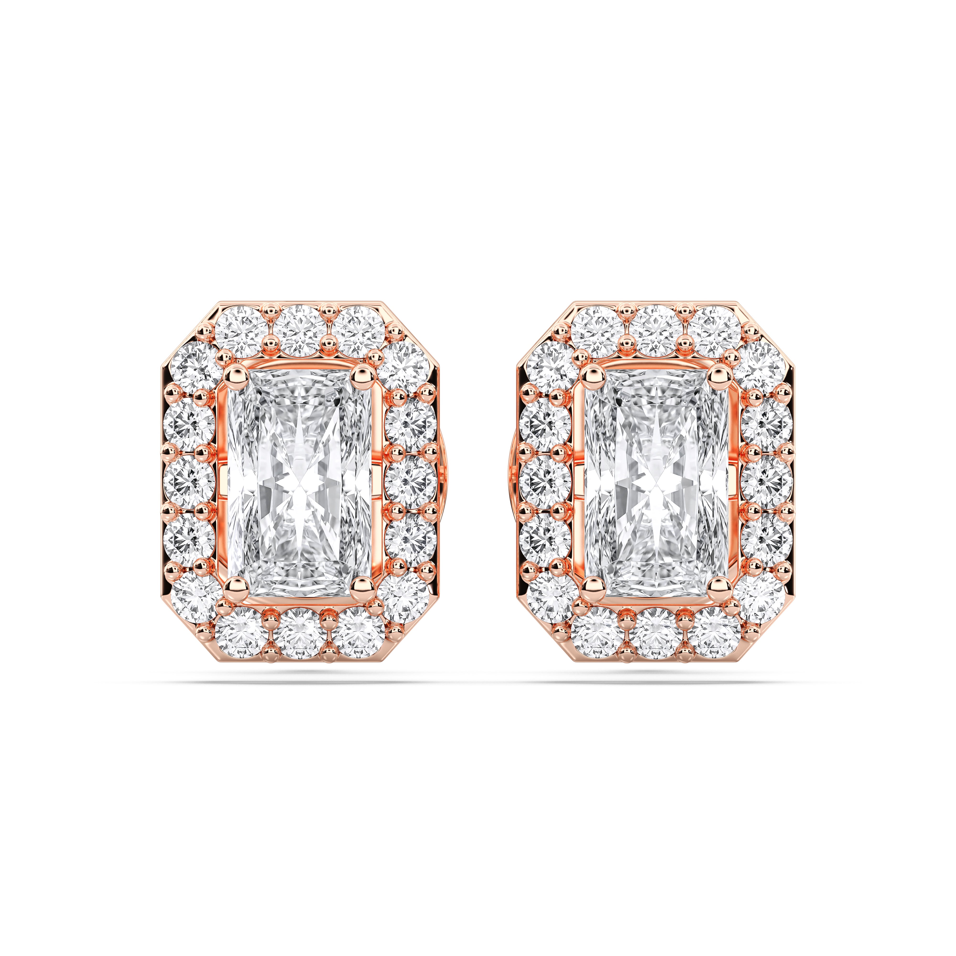 0.80 Carat Radiant Cut & Round Diamond Halo Stud Earring in Solid Gold For Her