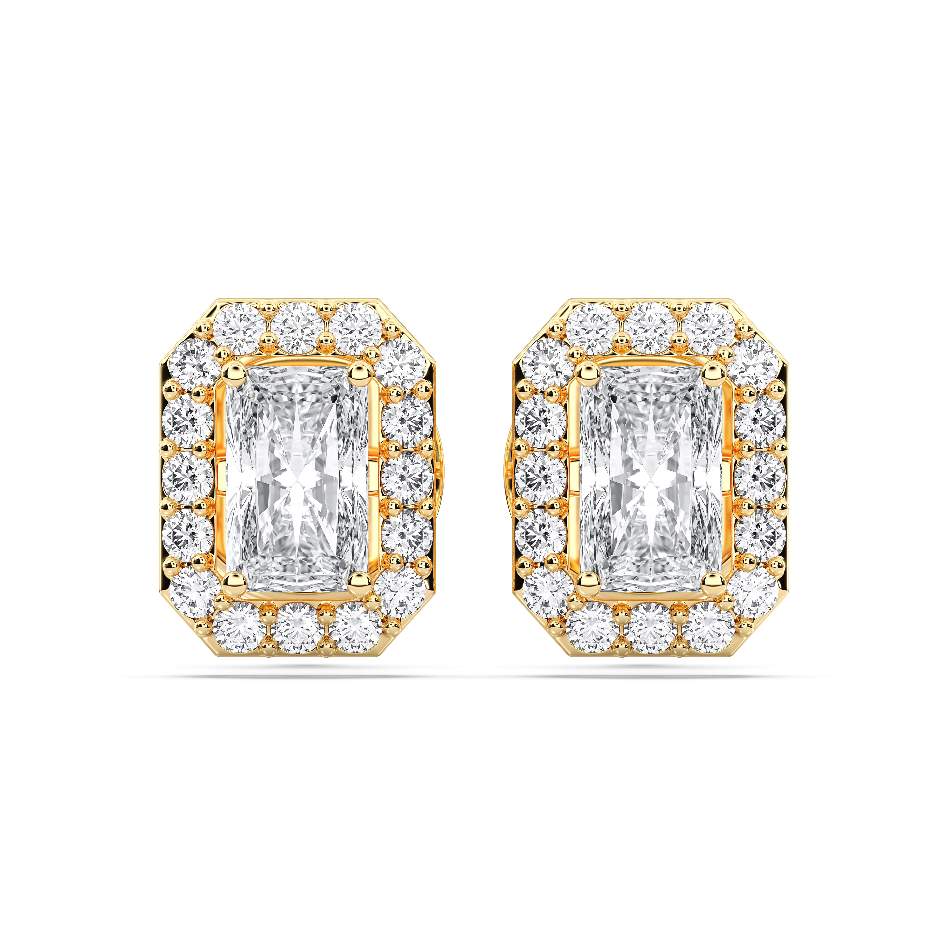 0.80 Carat Radiant Cut & Round Diamond Halo Stud Earring in Solid Gold For Her