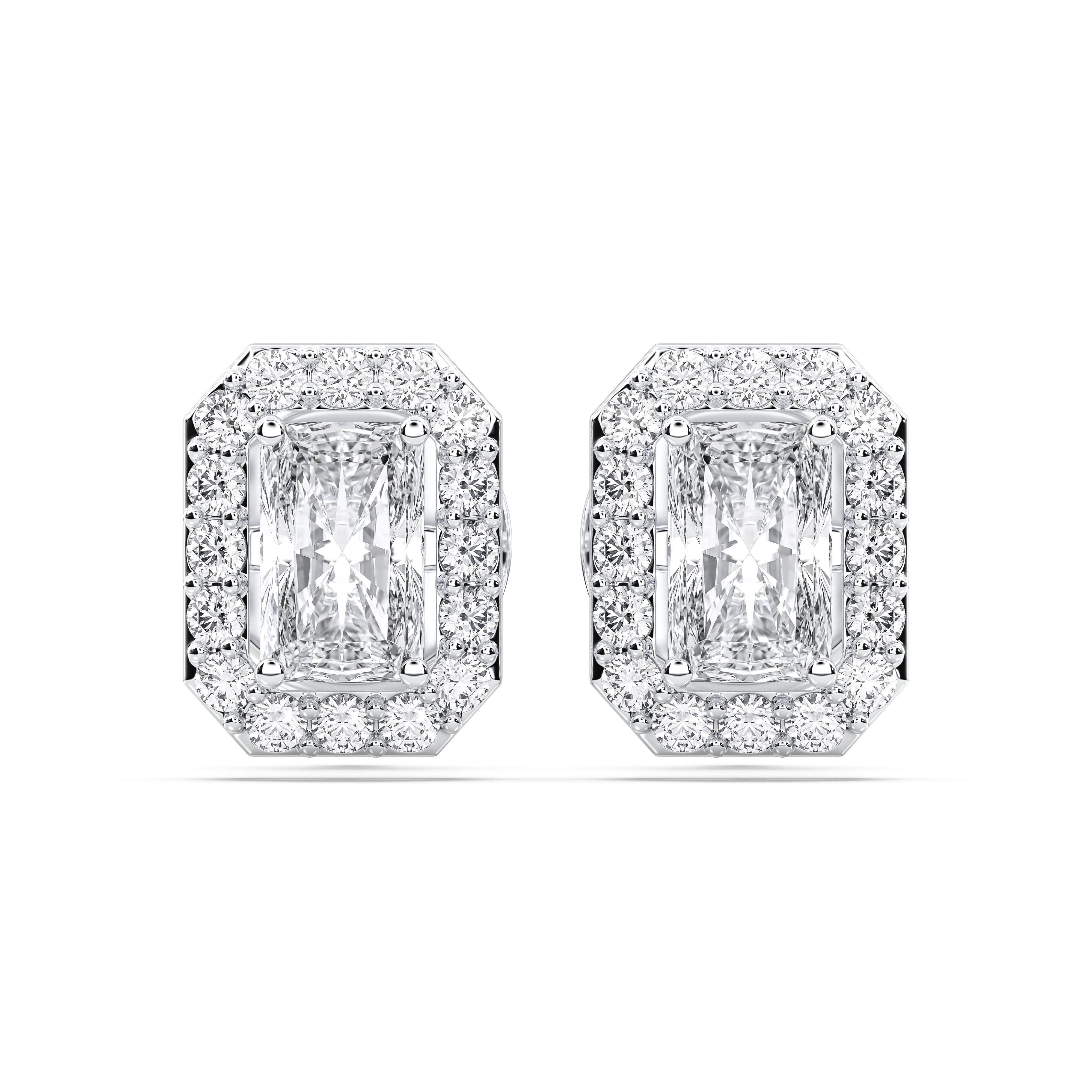 0.80 Carat Radiant Cut & Round Diamond Halo Stud Earring in Solid Gold For Her
