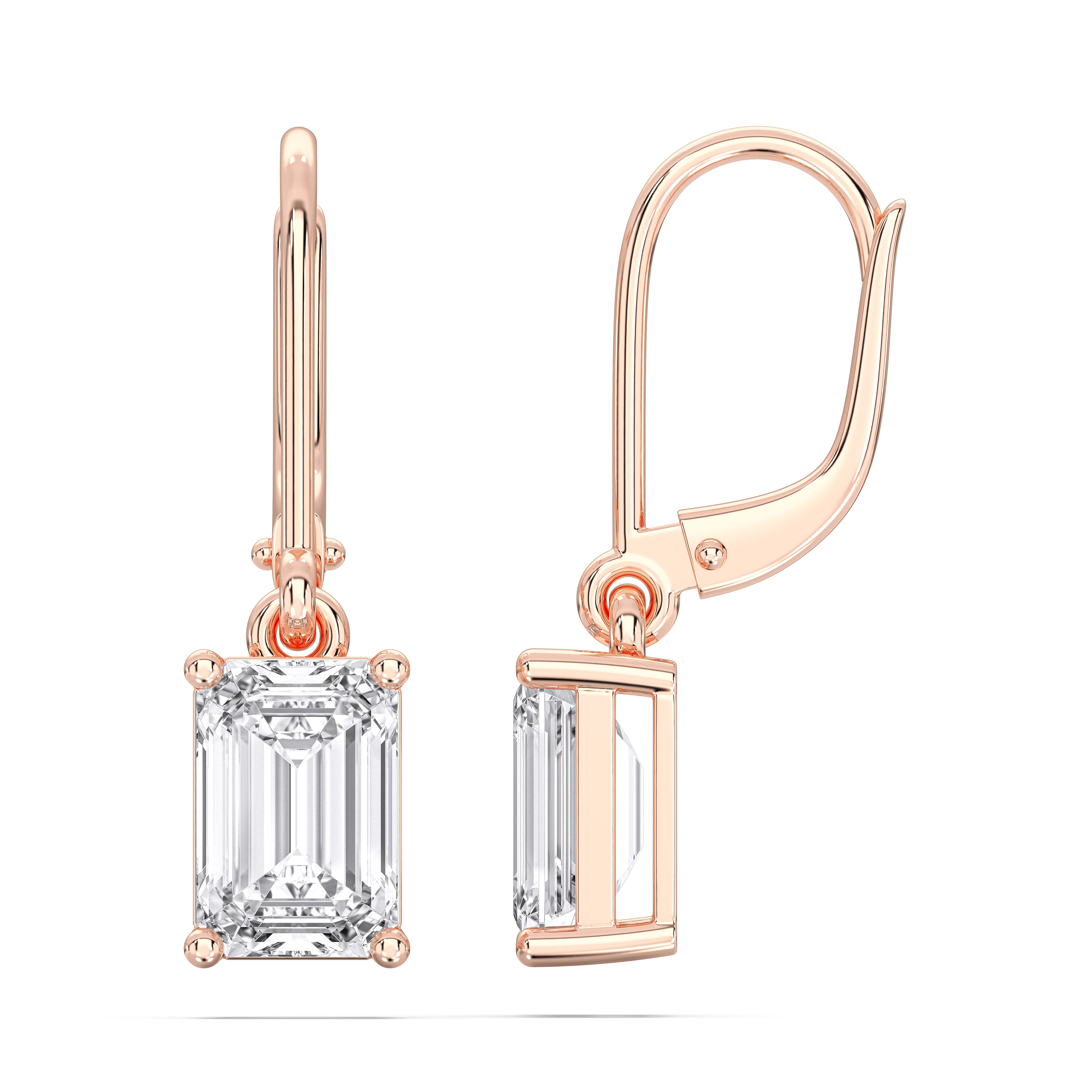 4.00 Carat Emerald Cut Lab Grown Diamond Drop Dangle Earring Made in Solid For Women