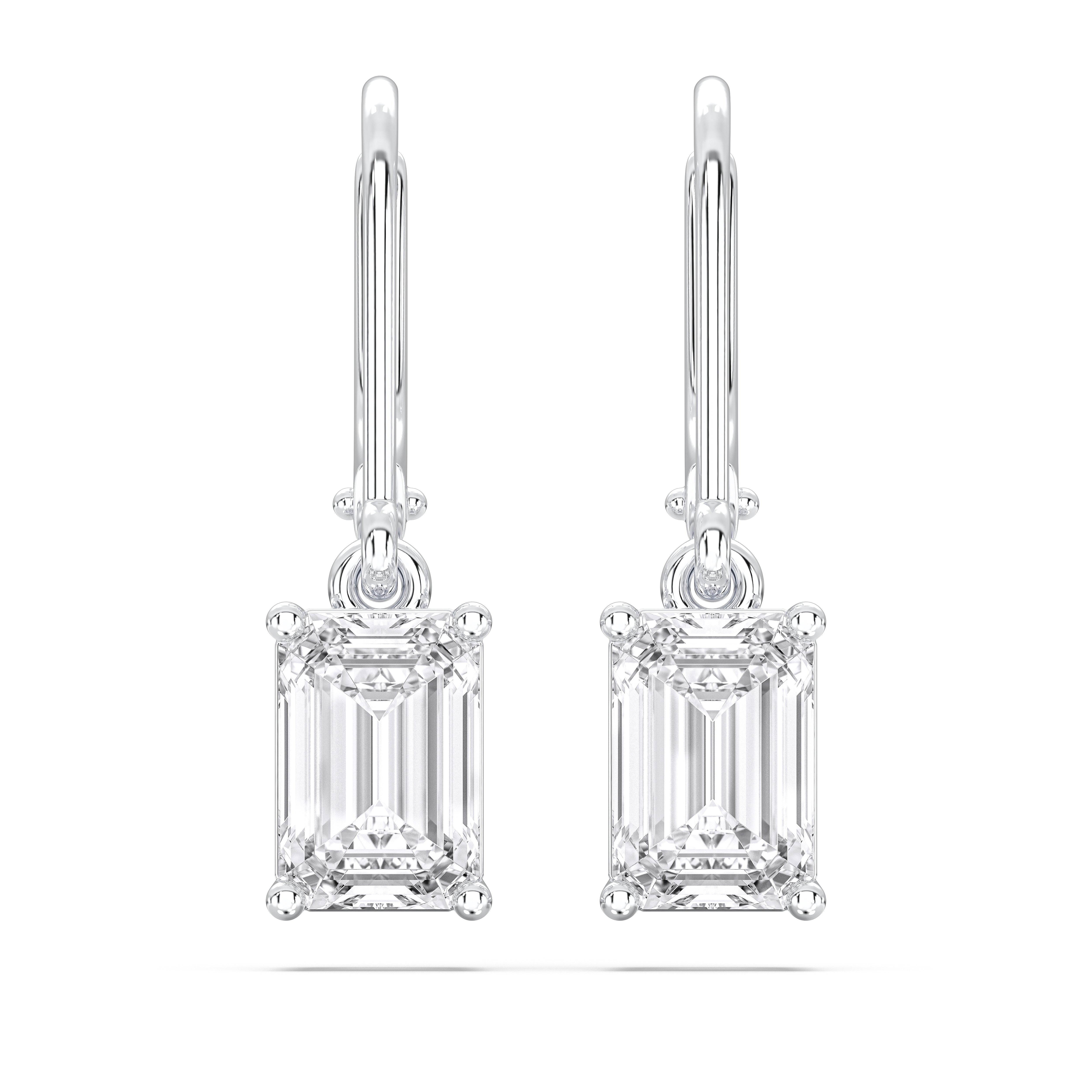 4.00 Carat Emerald Cut Lab Grown Diamond Drop Dangle Earring Made in Solid For Women