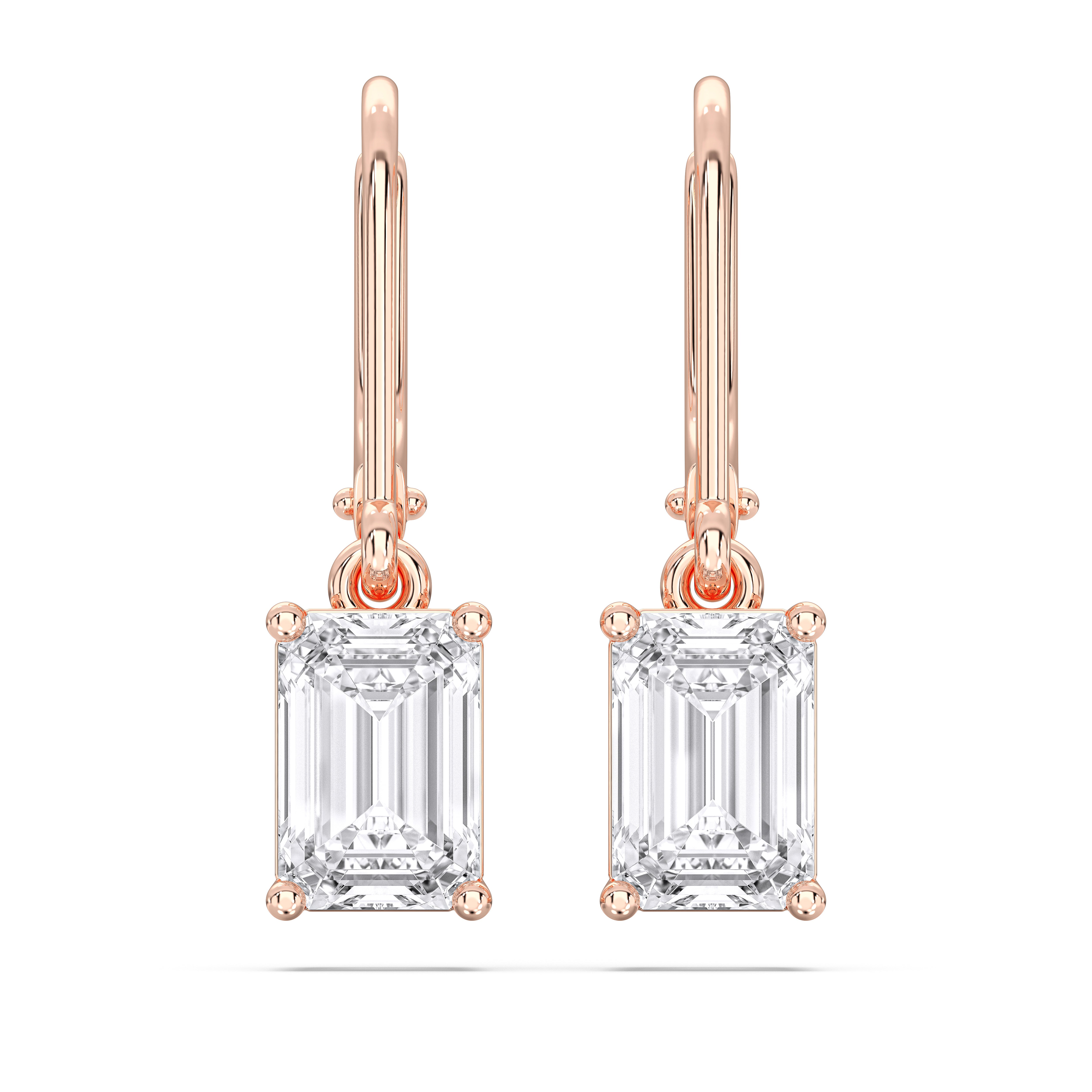 4.00 Carat Emerald Cut Lab Grown Diamond Drop Dangle Earring Made in Solid For Women