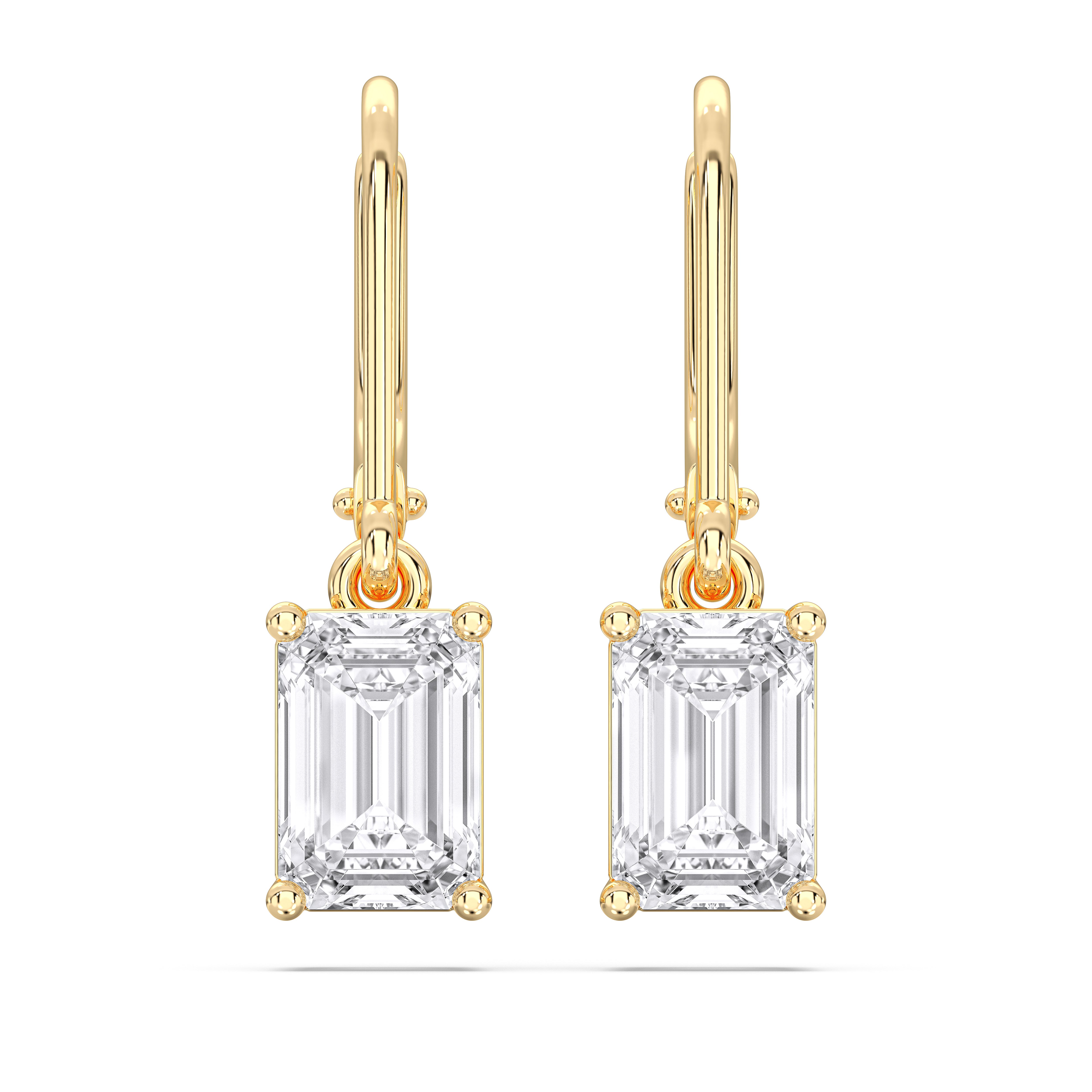 4.00 Carat Emerald Cut Lab Grown Diamond Drop Dangle Earring Made in Solid For Women