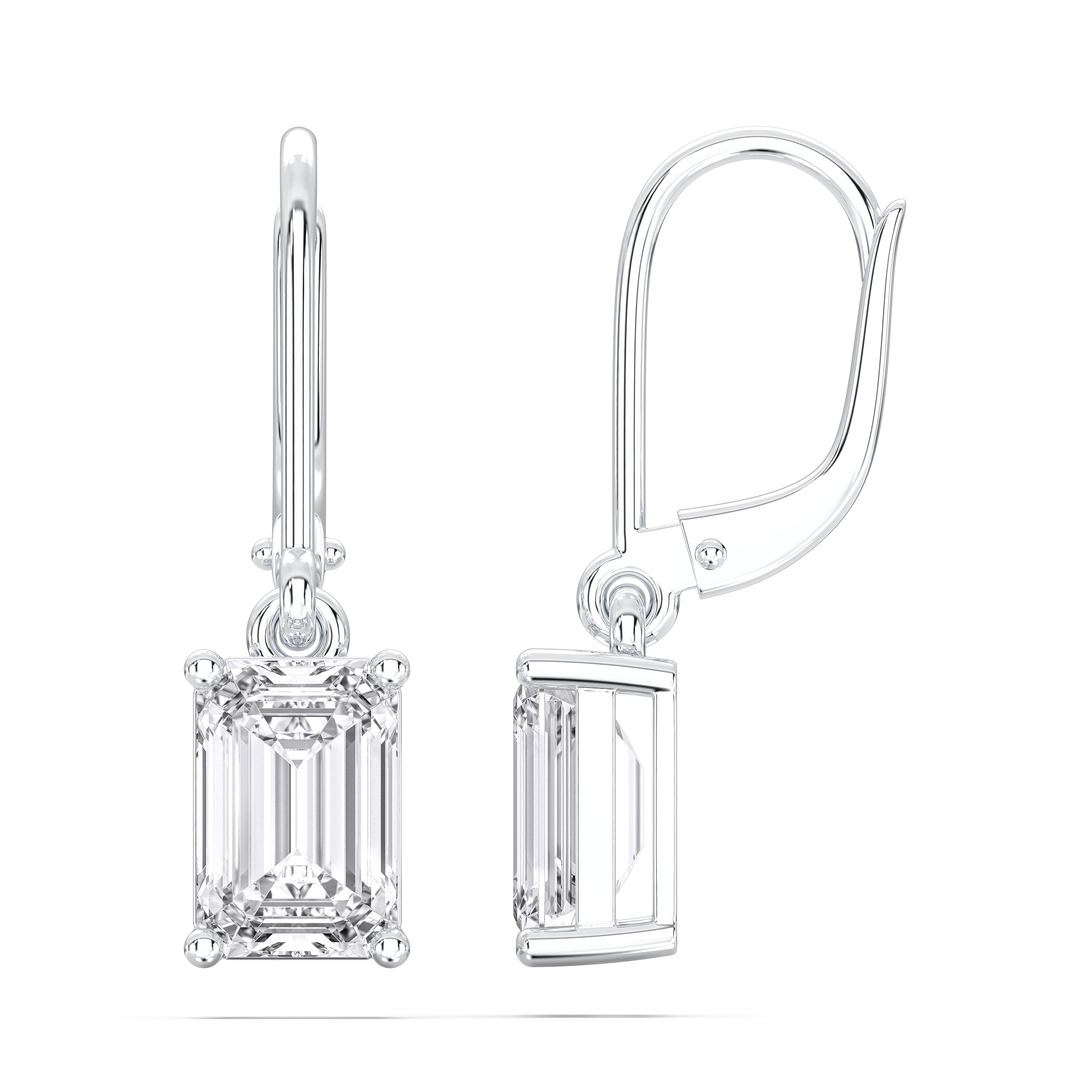 4.00 Carat Emerald Cut Lab Grown Diamond Drop Dangle Earring Made in Solid For Women