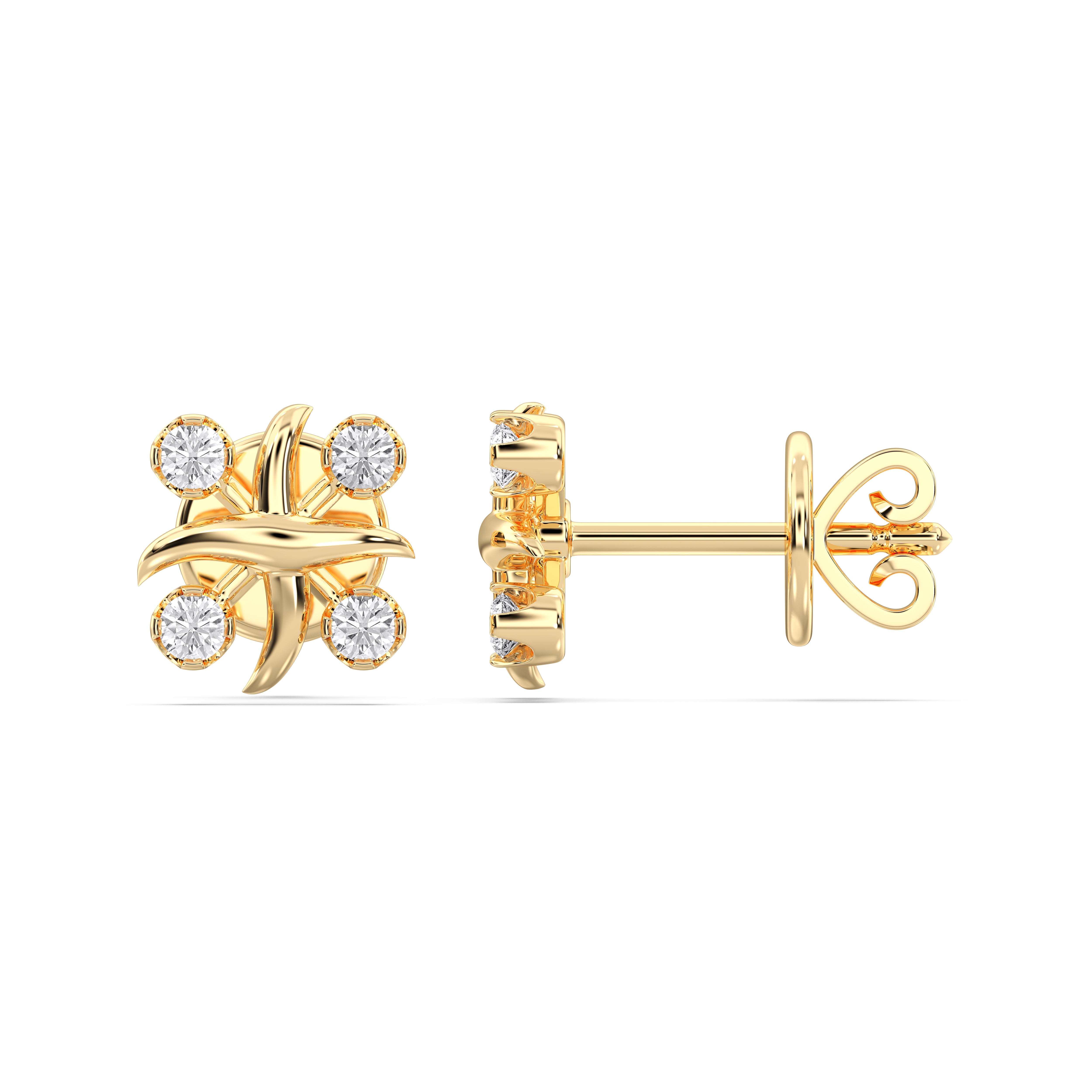 Desinger Lab Created Round Cut Diamond Stud Earring In Solid Gold For Her