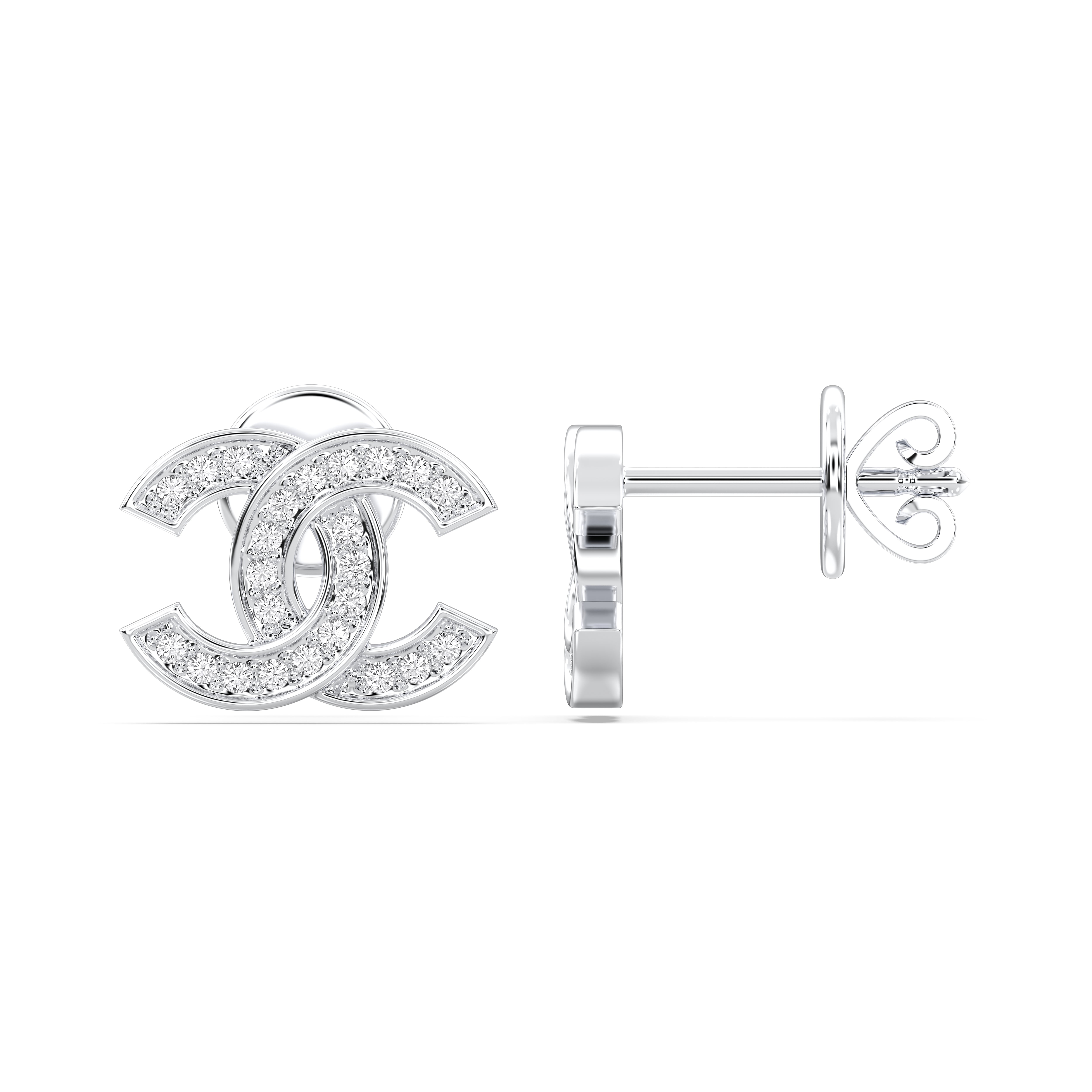 0.24 Carat Round Cut Lab Grown Diamond  "C" interlocking designer Stud Earring Made in Solid Gold