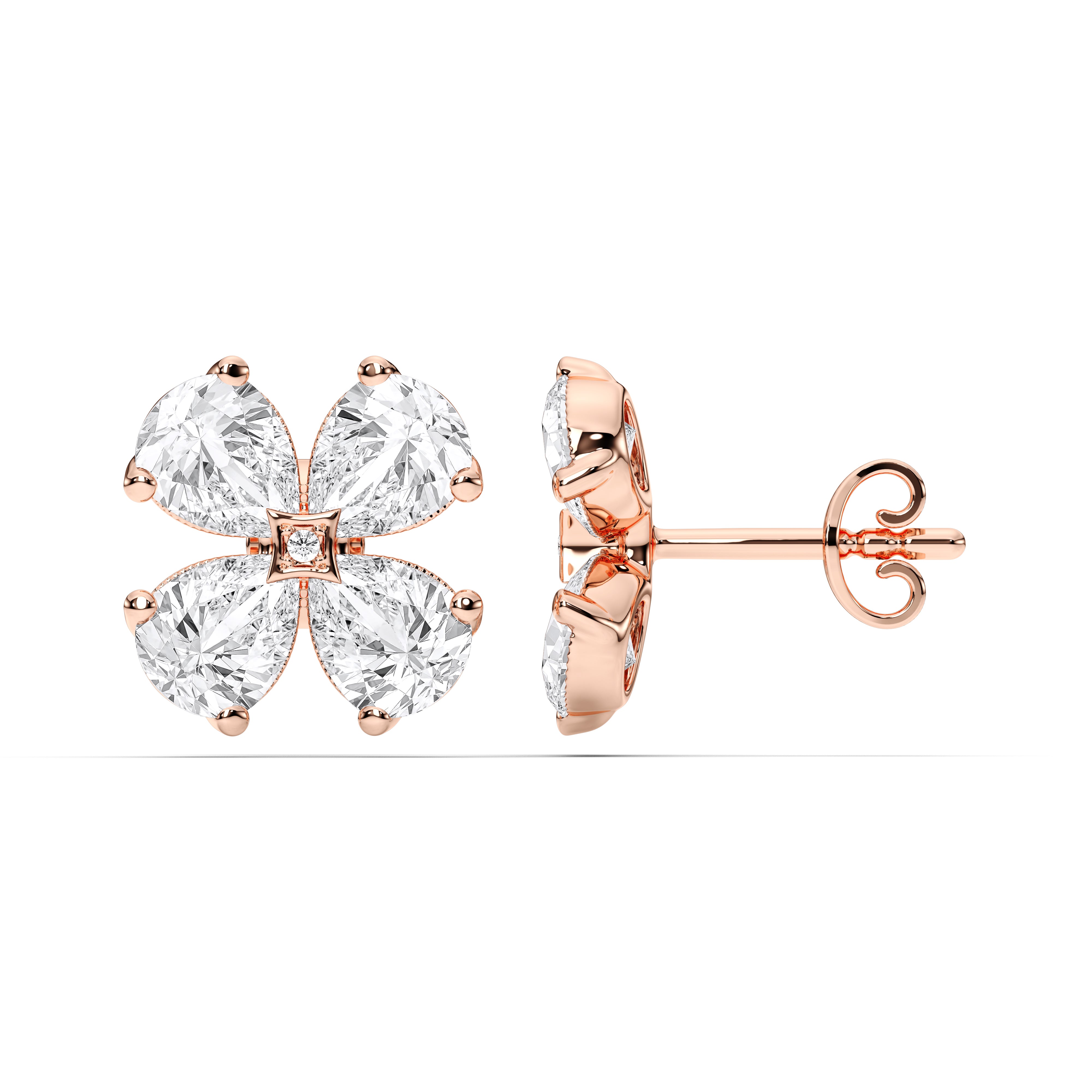Flower Shape 2.00 Ct Pear & Round Cut Lab Grown Diamond Designer Stud Earring For Her