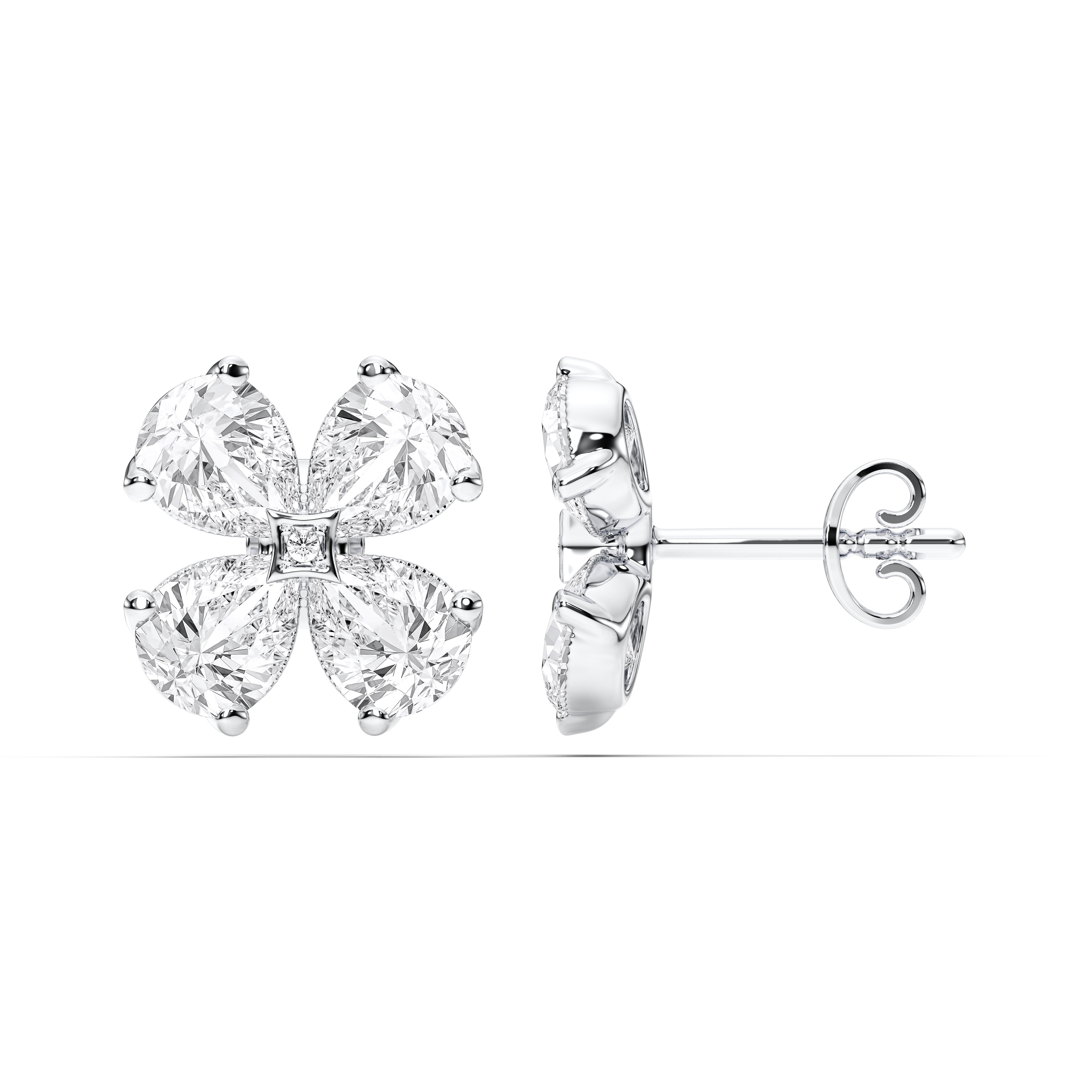 Flower Shape 2.00 Ct Pear & Round Cut Lab Grown Diamond Designer Stud Earring For Her