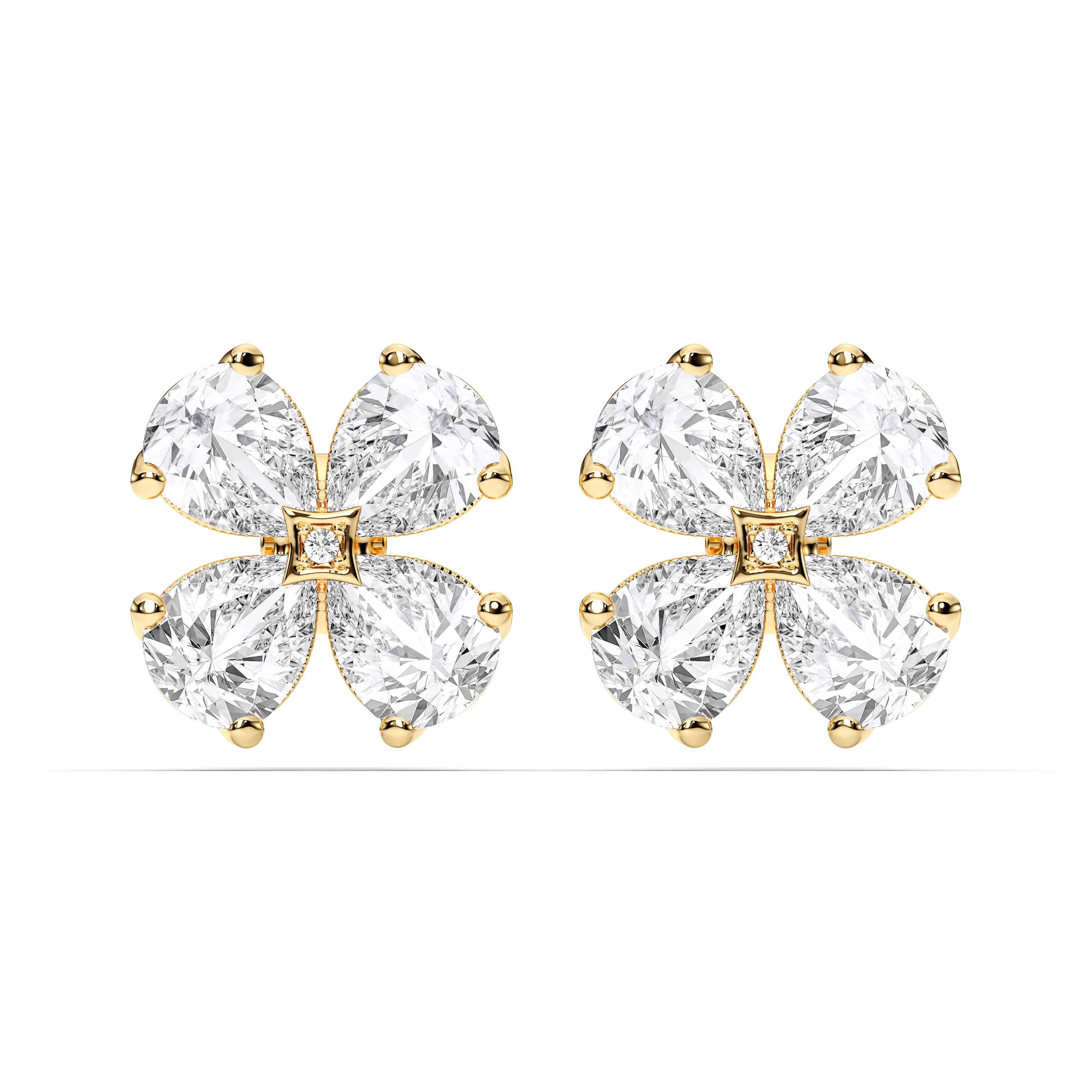 Flower Shape 2.00 Ct Pear & Round Cut Lab Grown Diamond Designer Stud Earring For Her