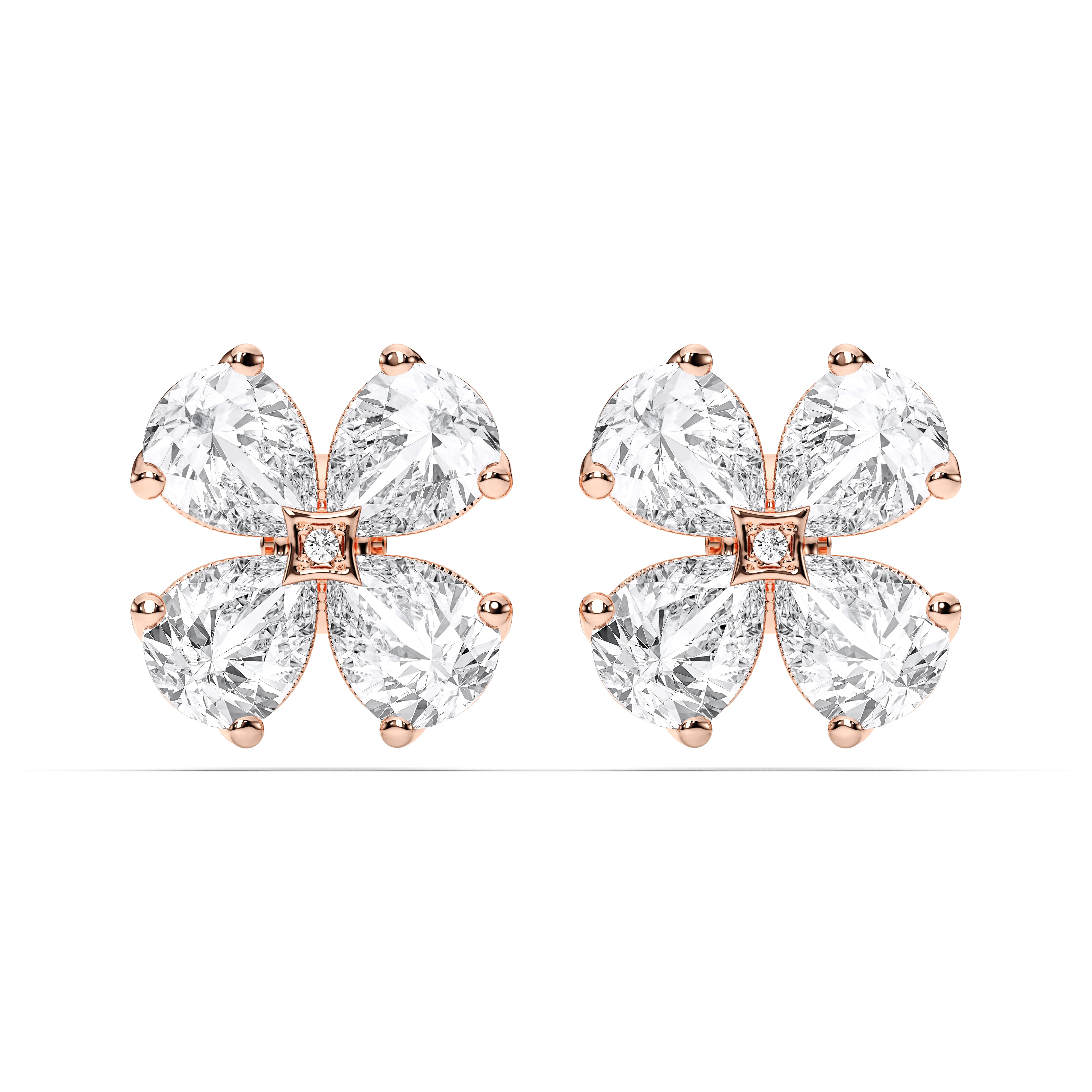 Flower Shape 2.00 Ct Pear & Round Cut Lab Grown Diamond Designer Stud Earring For Her