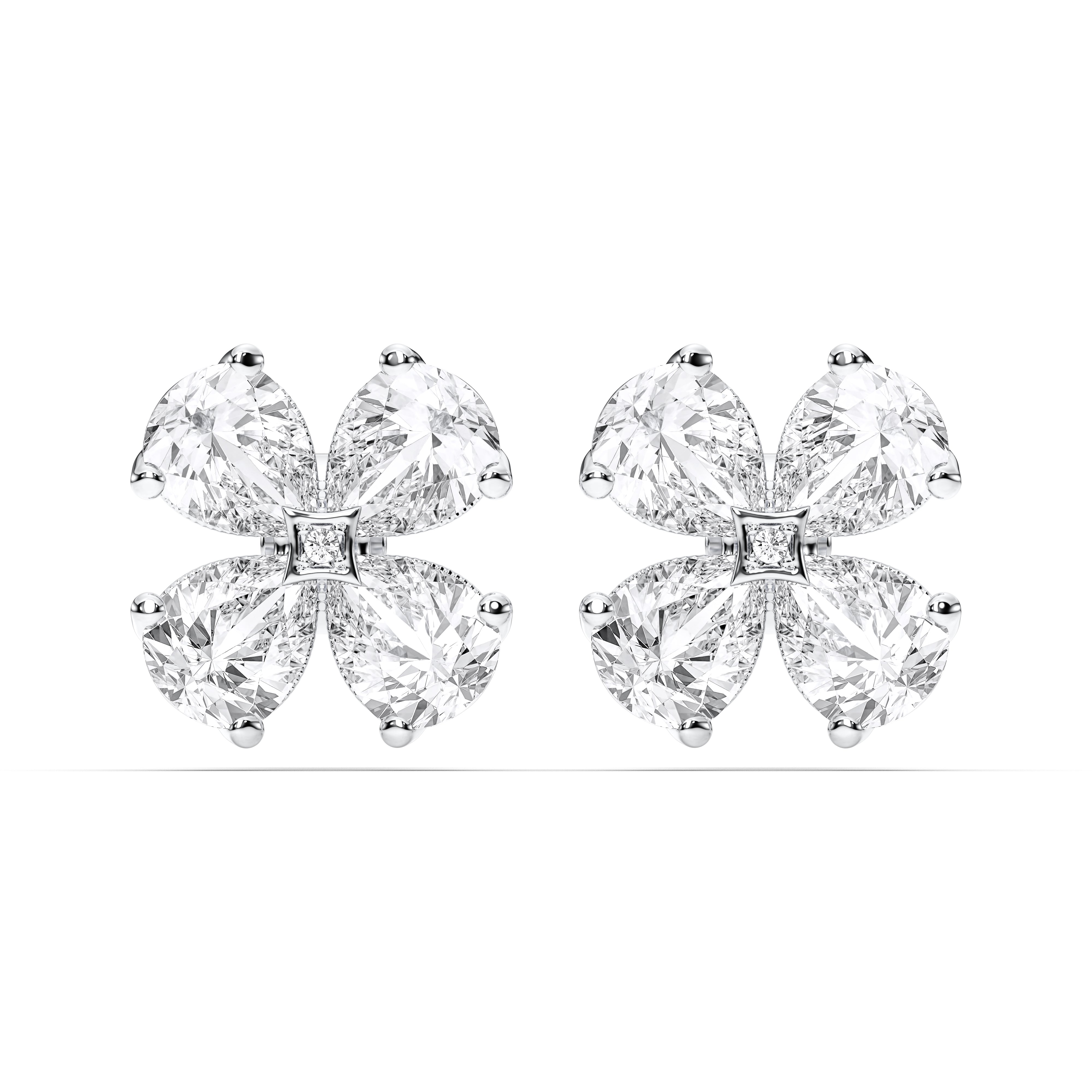 Flower Shape 2.00 Ct Pear & Round Cut Lab Grown Diamond Designer Stud Earring For Her