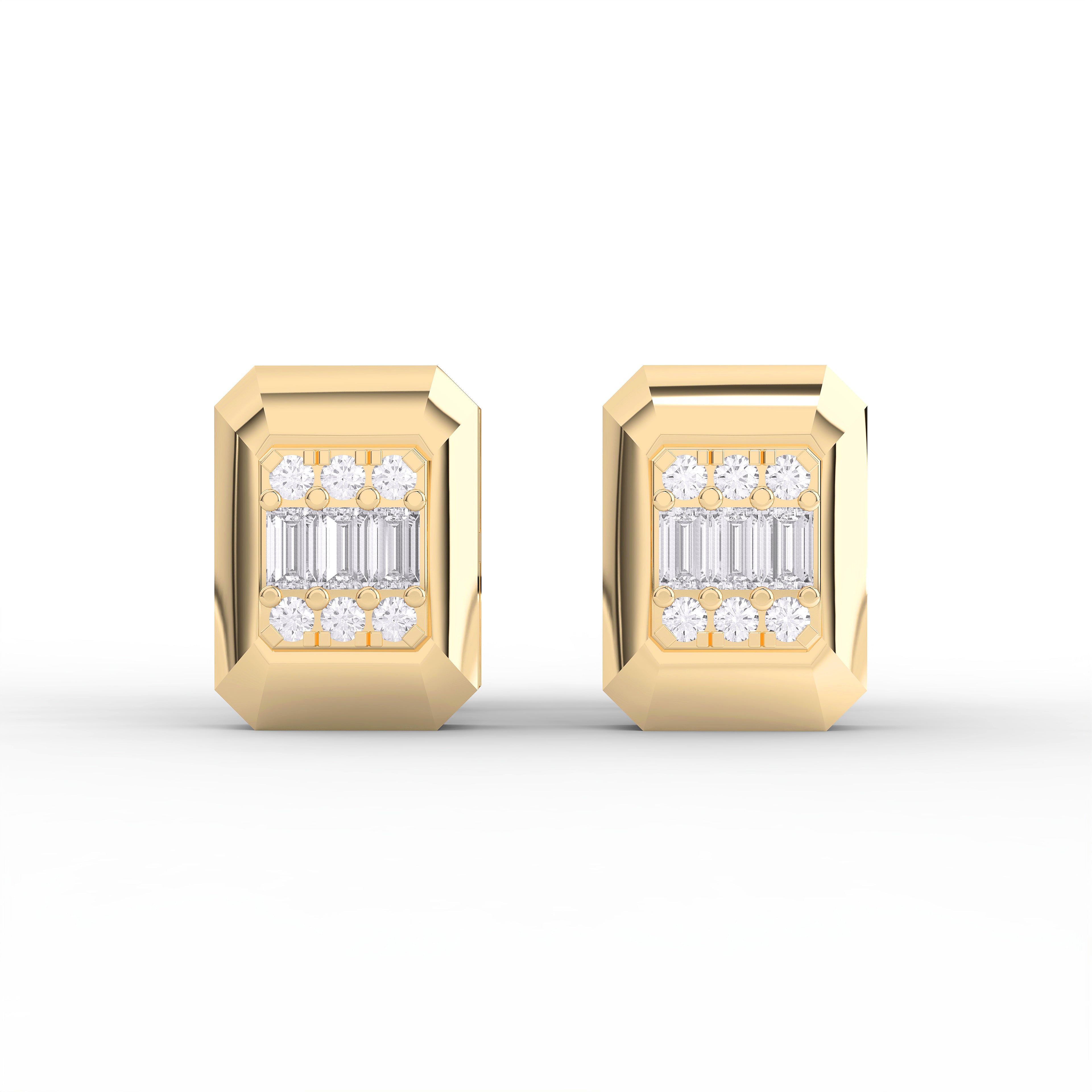 0.16 Ct Round & Baguette Cut Lab Grown Diamond Classic Rectangular Stud Earring Made in Solid Gold