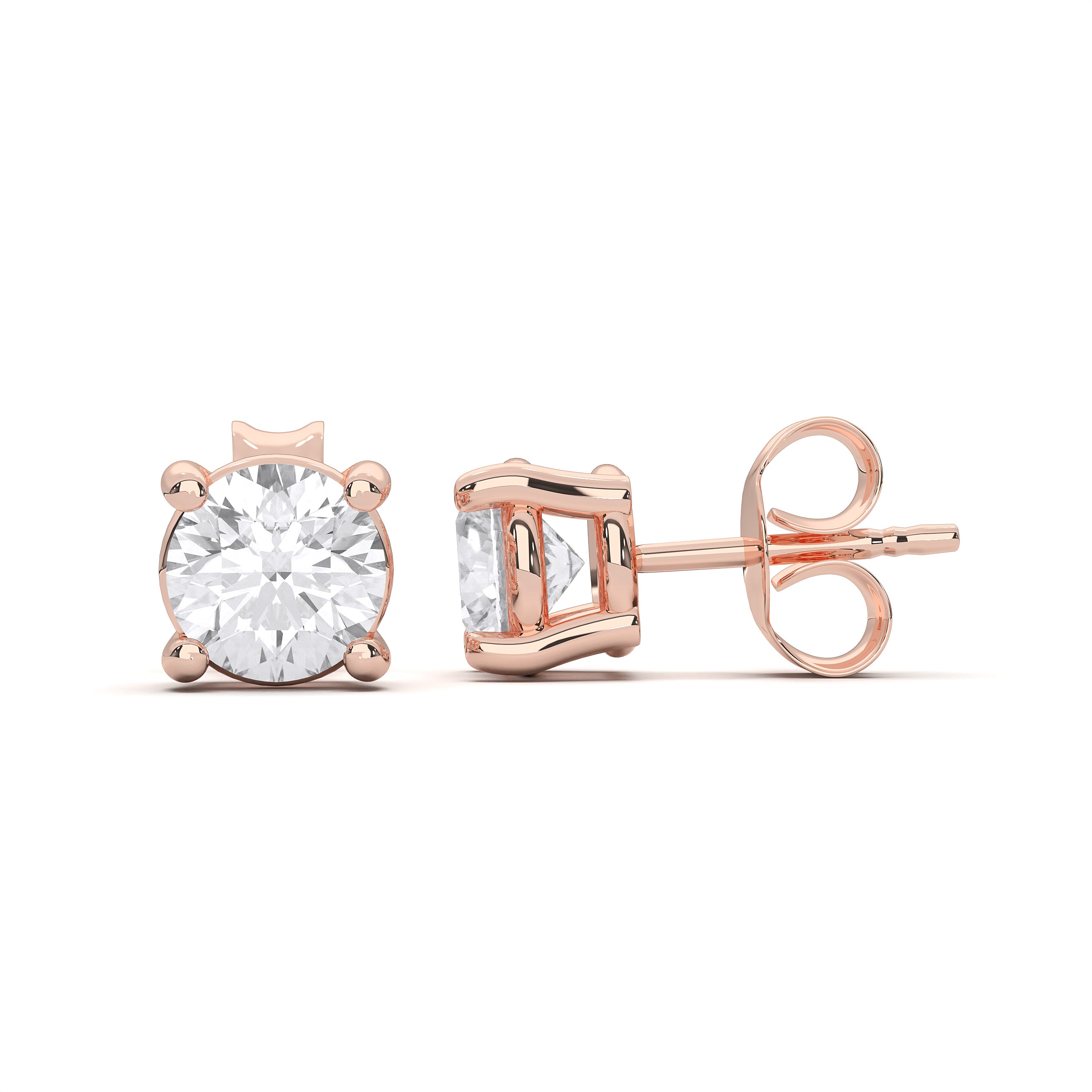 0.25 to 4.00 Carat Round Cut Lab Grown Diamond Screw back Stud Earring in Solid Gold