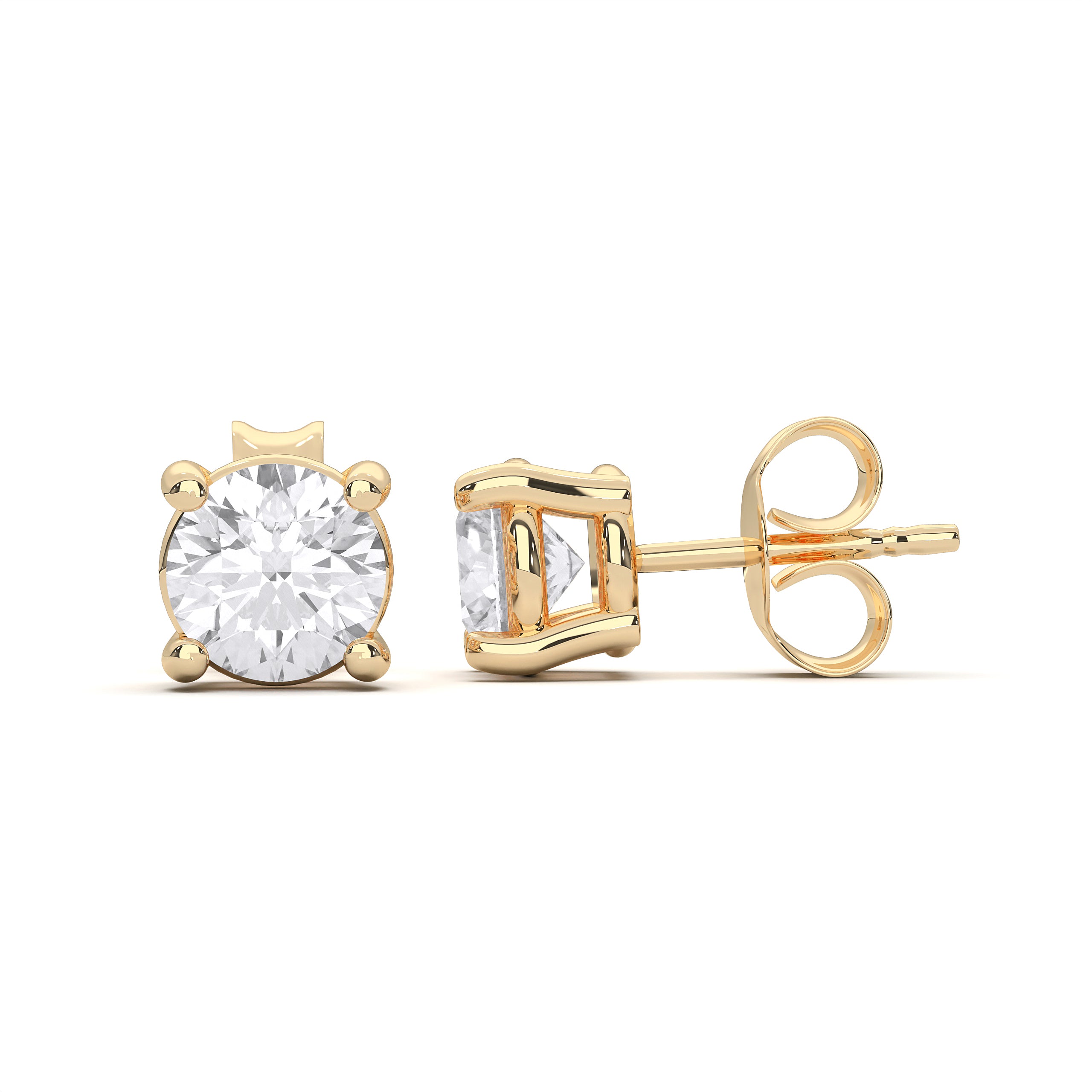 0.25 to 4.00 Carat Round Cut Lab Grown Diamond Screw back Stud Earring in Solid Gold