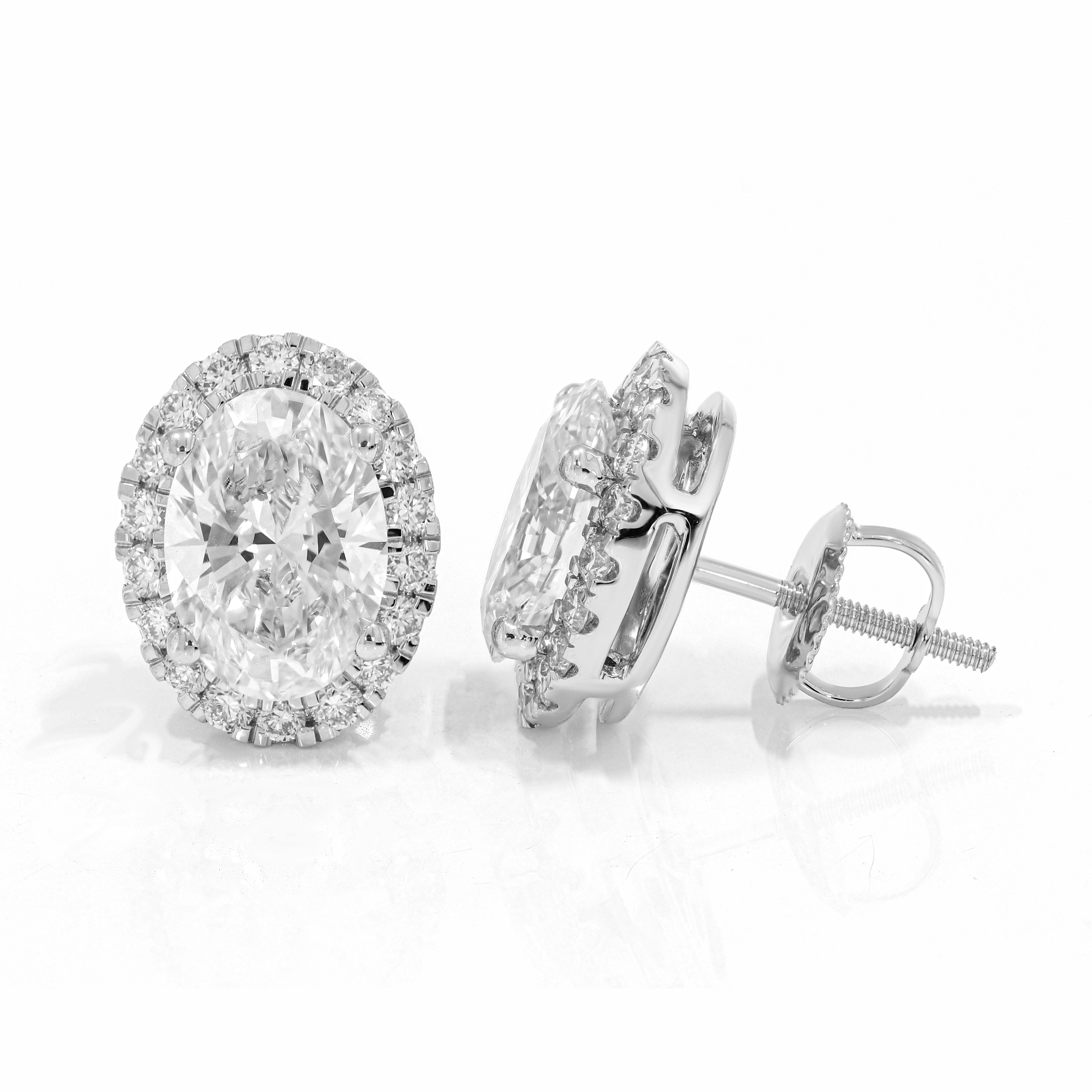 Keeva Jewels Oval Cut & Round Diamond Halo Stud Earrings - KJE4498