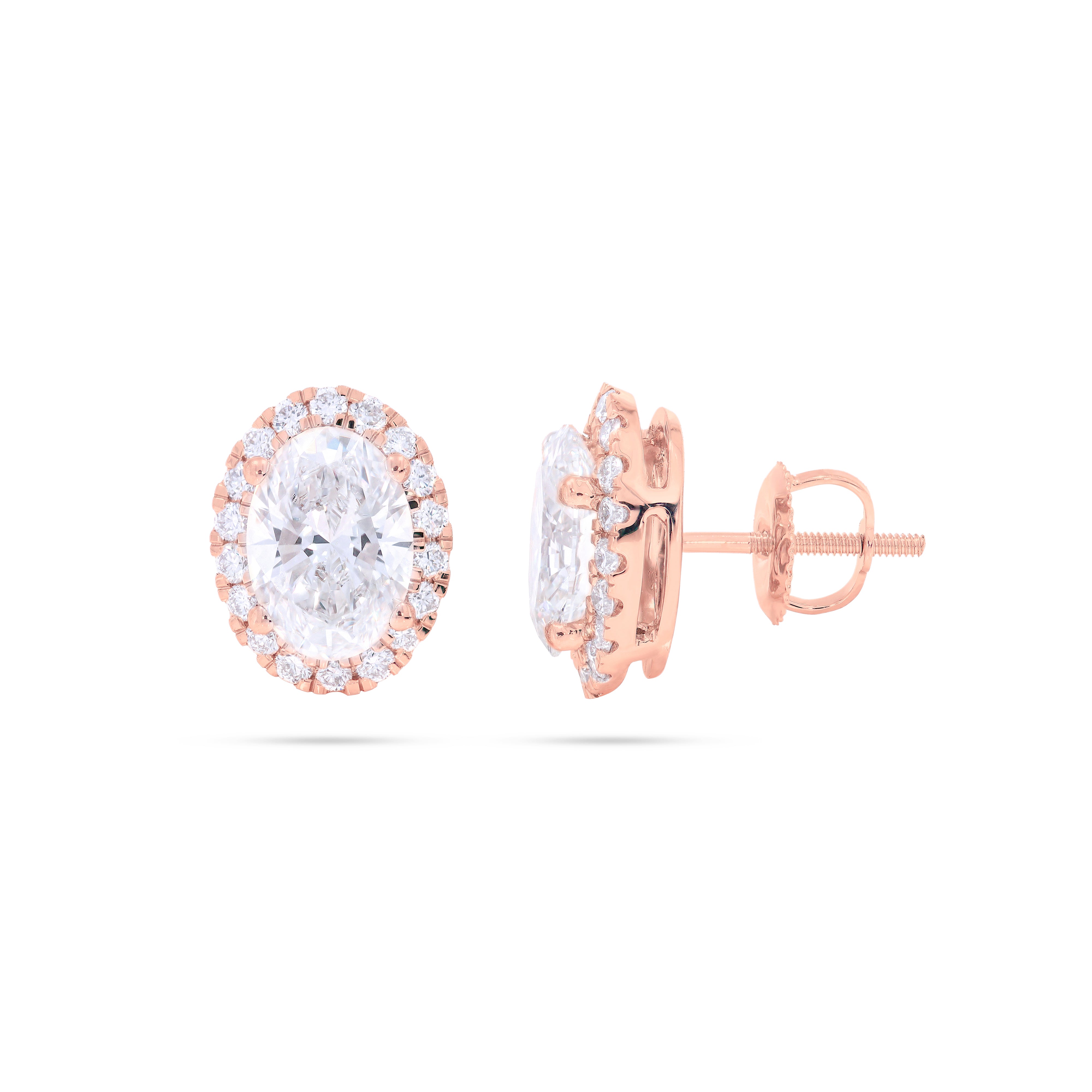 Keeva Jewels Oval Cut & Round Diamond Halo Stud Earrings - KJE4498