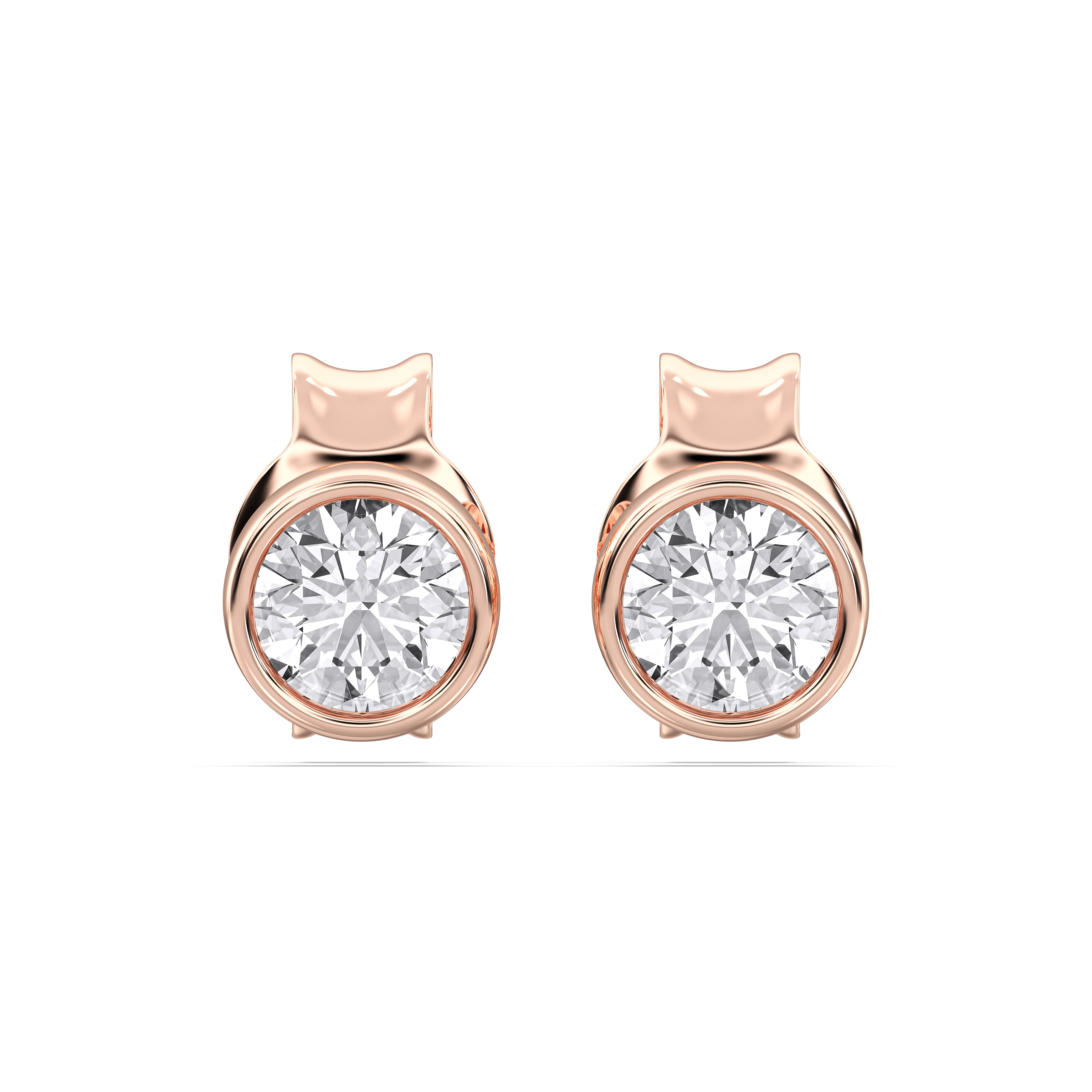 1.00 Ct Round Cut Lab Grown Diamond Bezal Set Stud Earring in Solid Gold