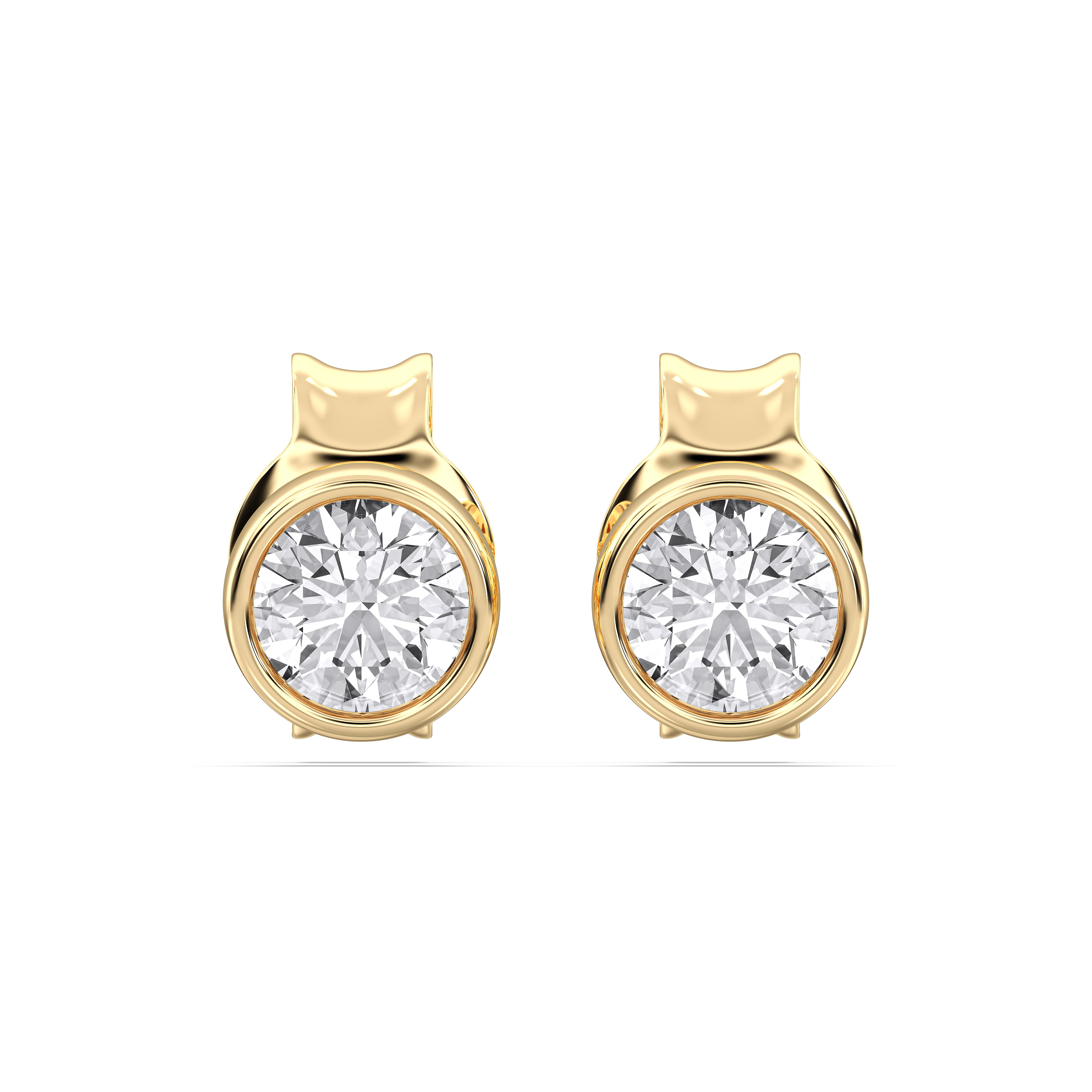1.00 Ct Round Cut Lab Grown Diamond Bezal Set Stud Earring in Solid Gold