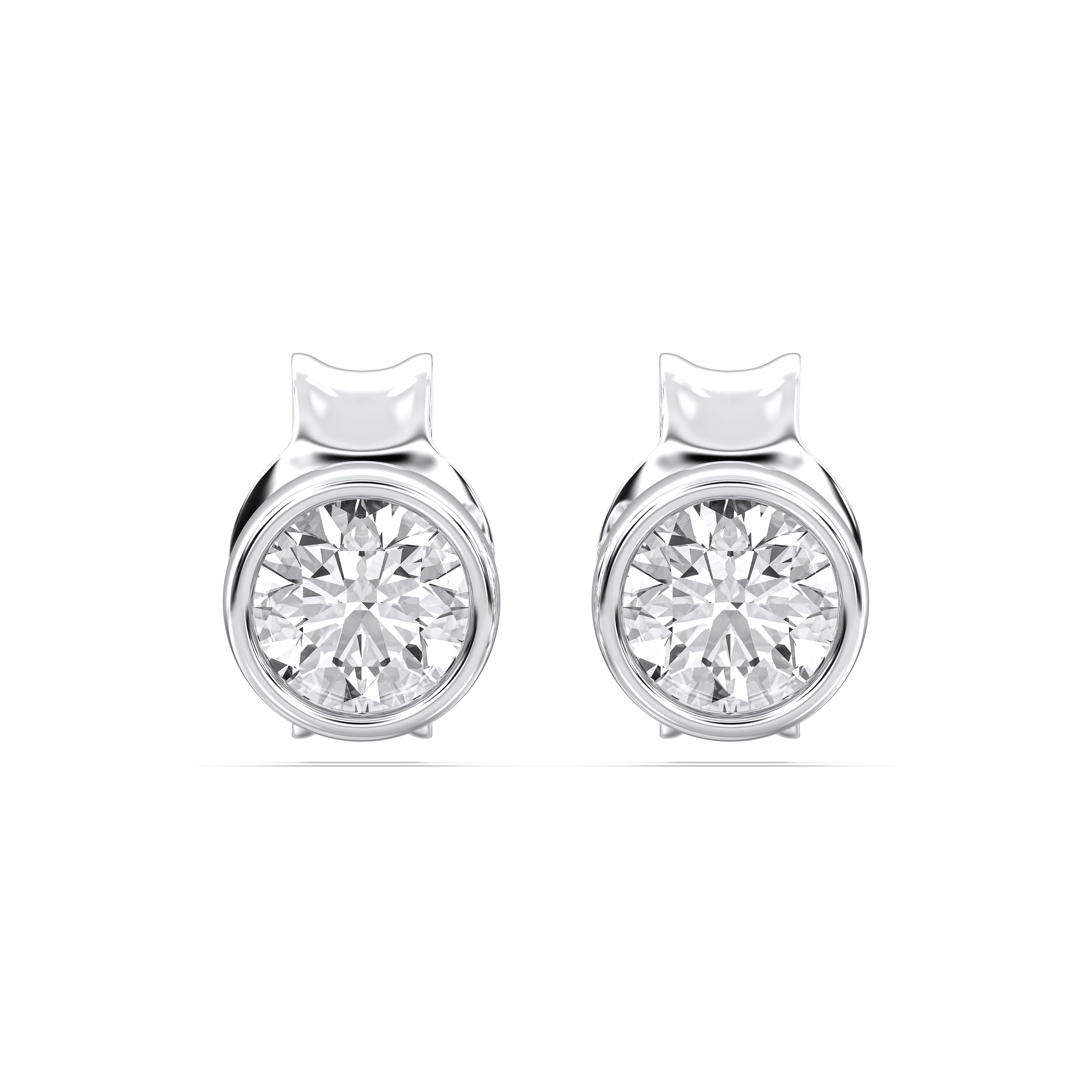 1.00 Ct Round Cut Lab Grown Diamond Bezal Set Stud Earring in Solid Gold