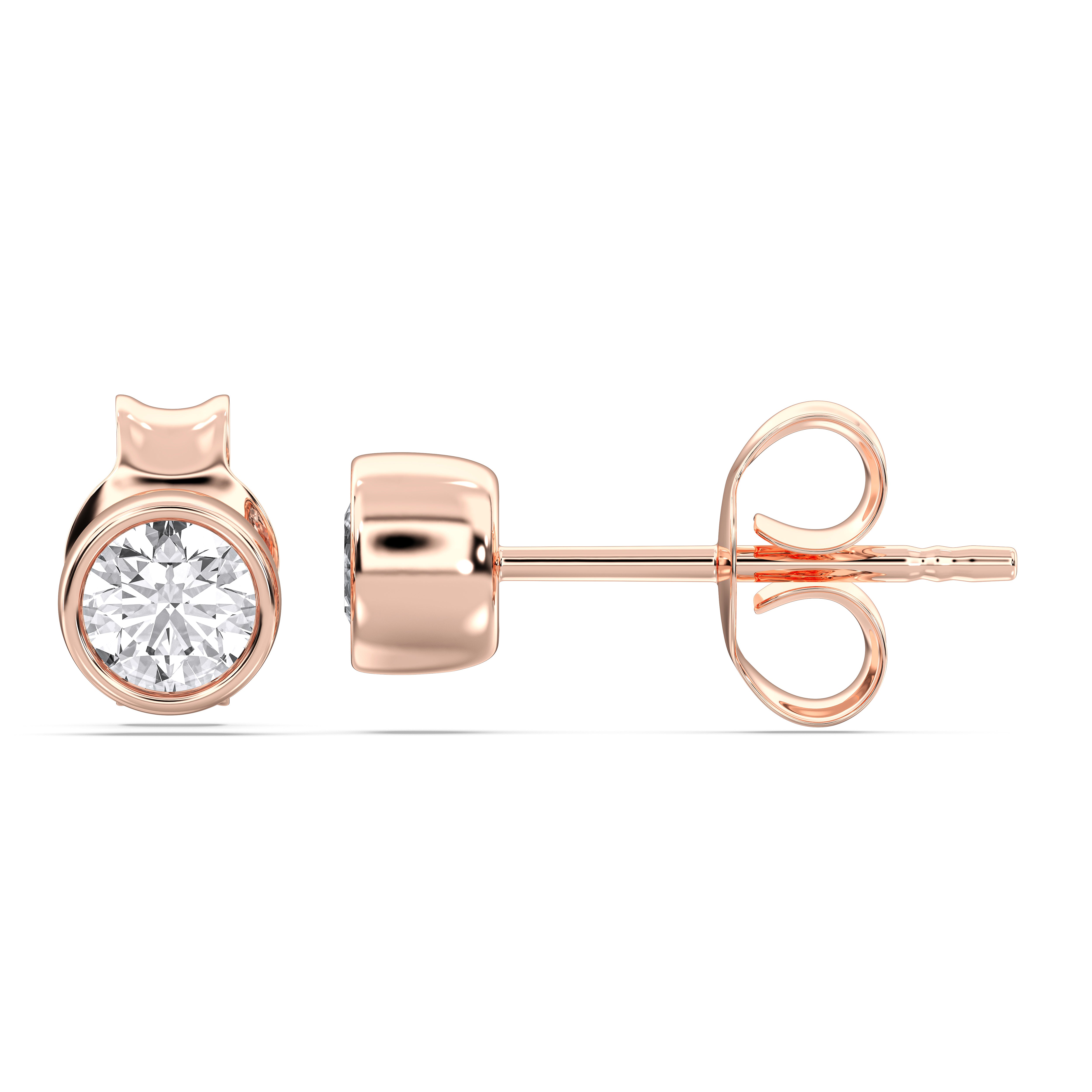 1.00 Ct Round Cut Lab Grown Diamond Bezal Set Stud Earring in Solid Gold