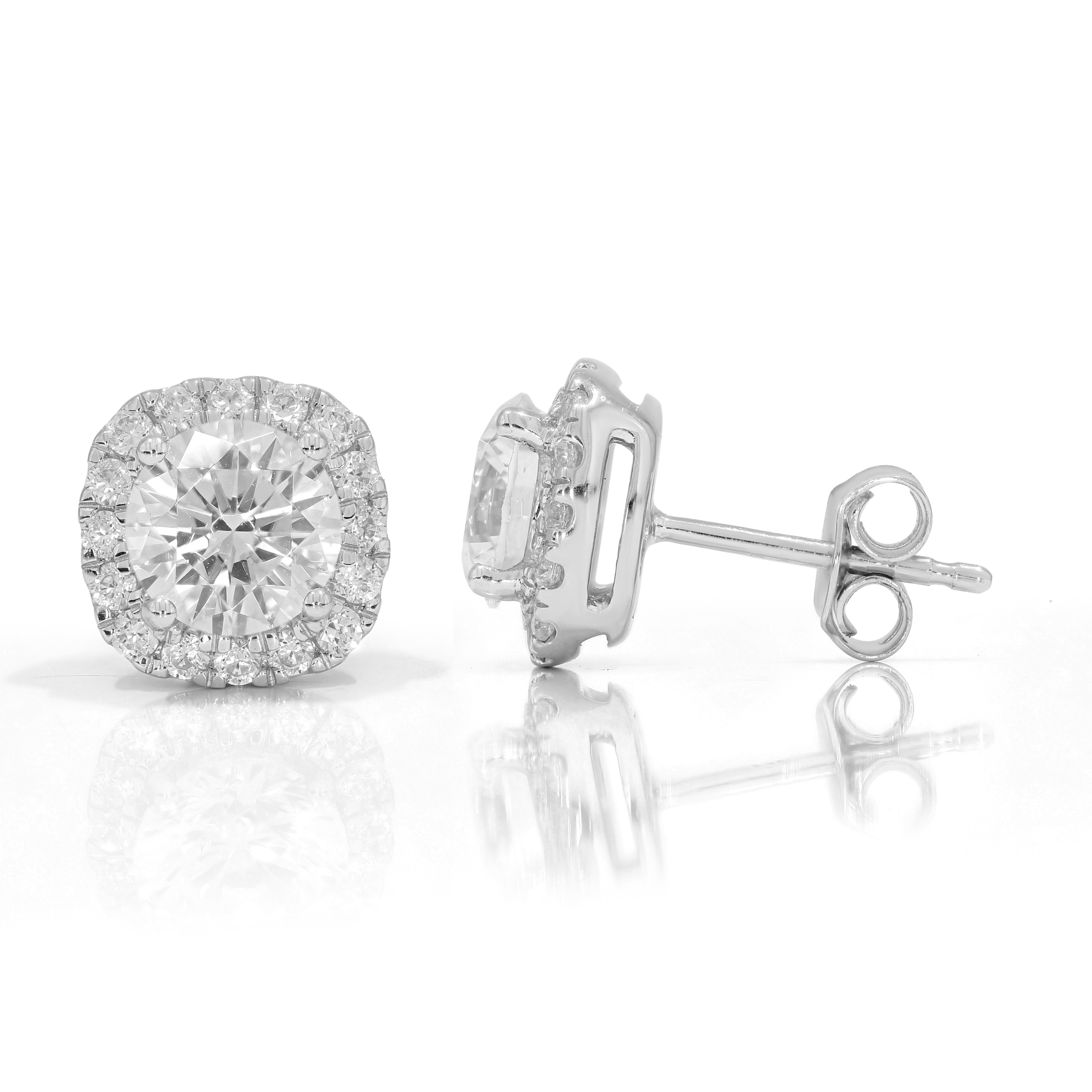 Keeva Jewels Round Diamond Halo Prong Set Stud Earrings - KJE4672