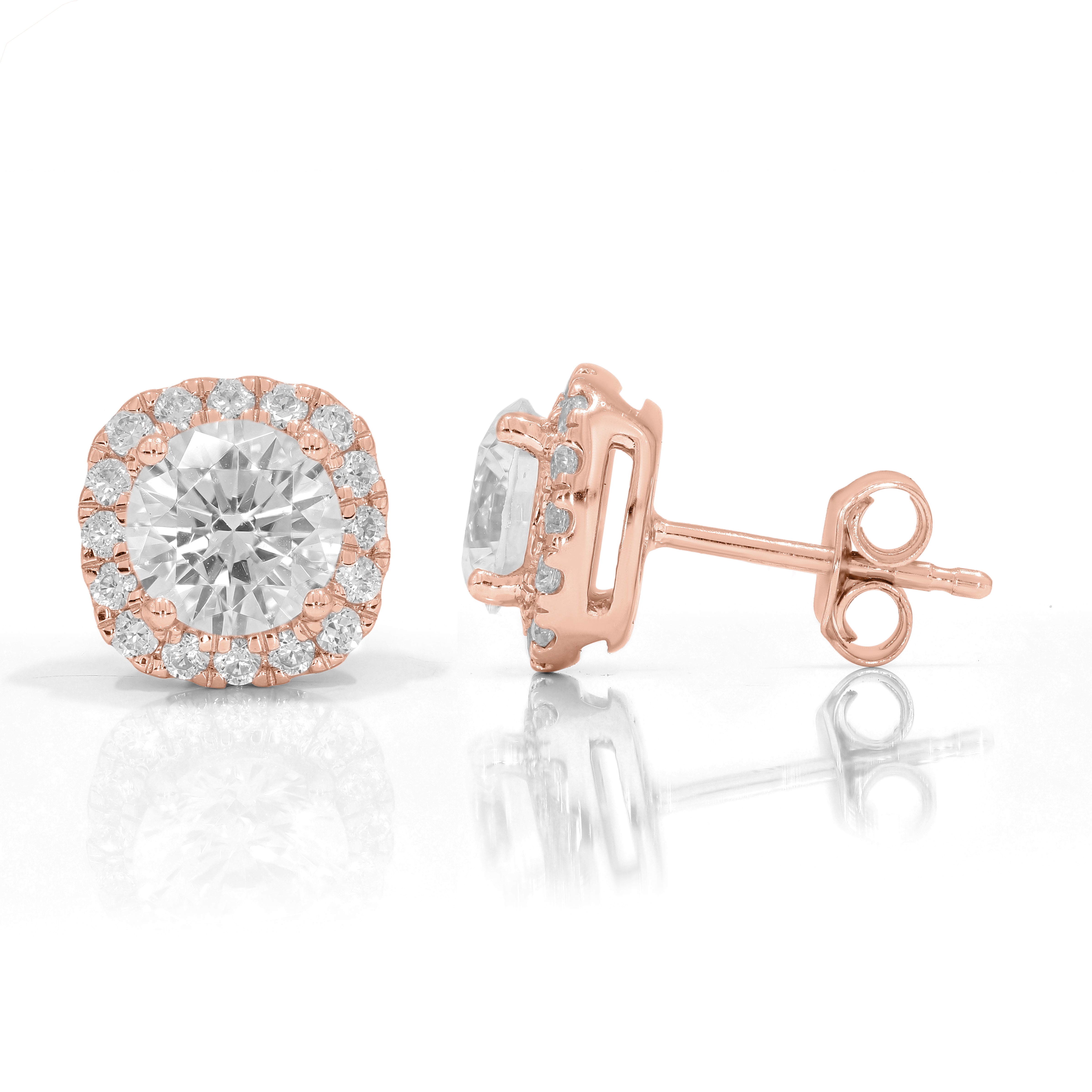 Keeva Jewels Round Diamond Halo Prong Set Stud Earrings - KJE4672