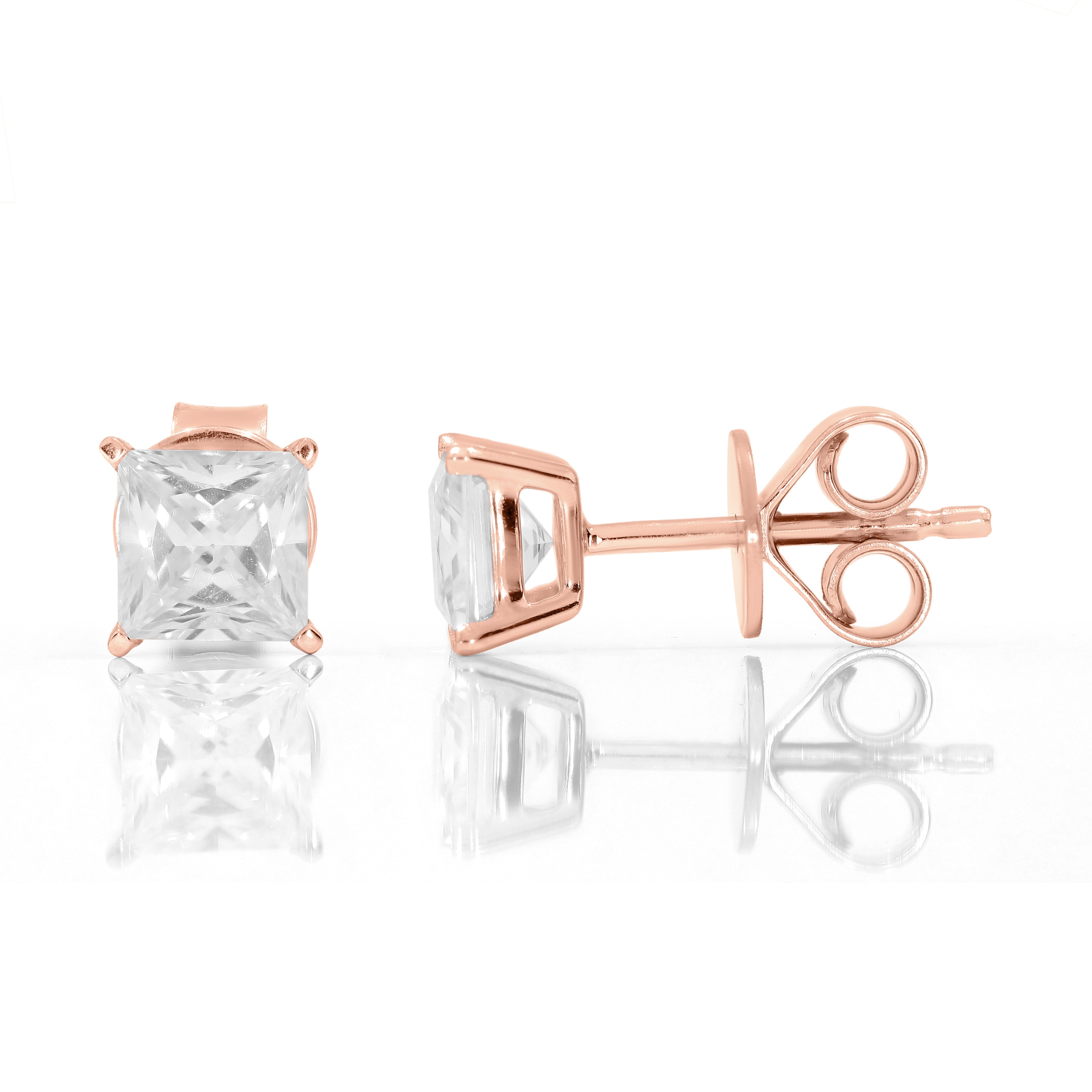 Keeva Jewels Single Princess Cut Diamond Stud Earrings- KJE4673