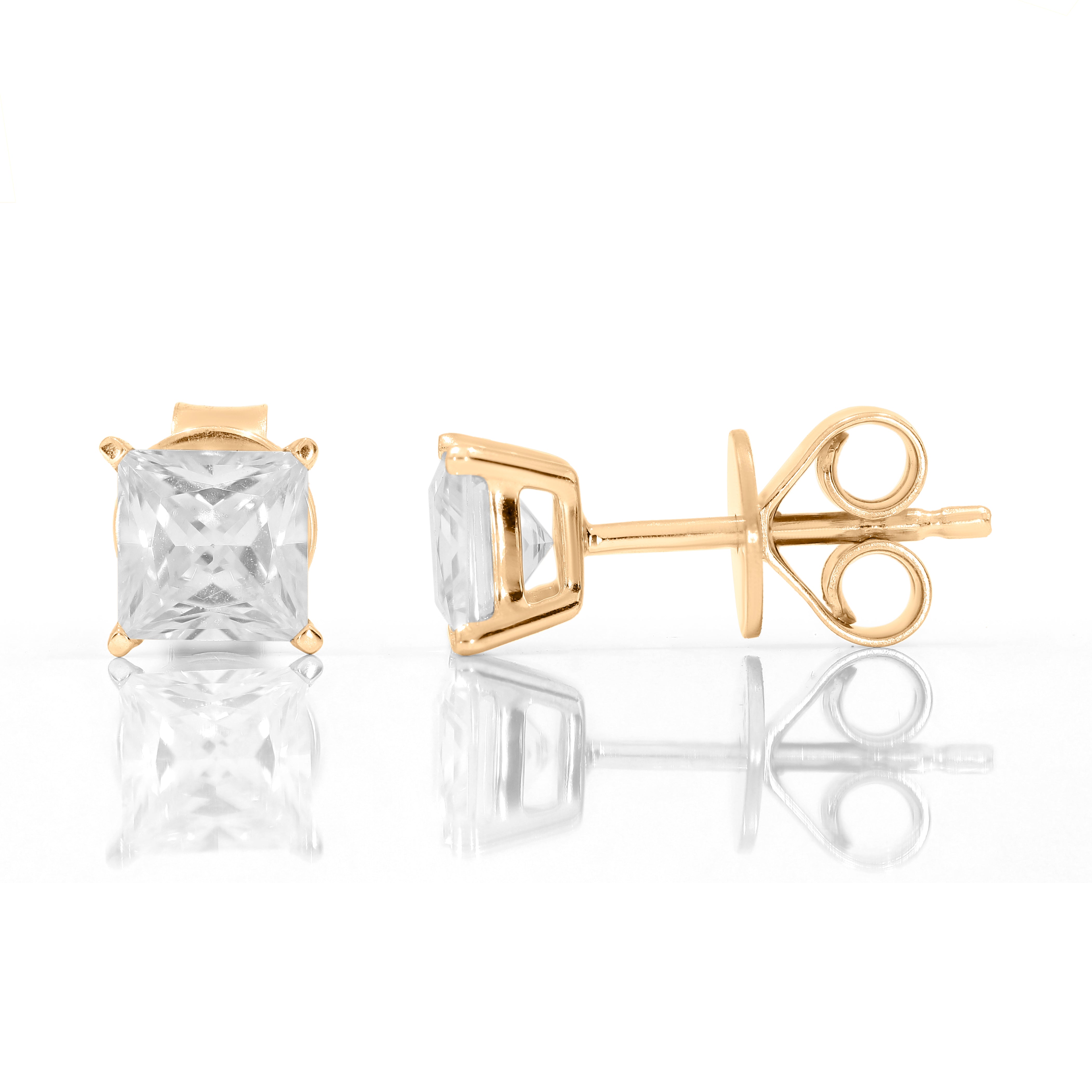 Keeva Jewels Single Princess Cut Diamond Stud Earrings- KJE4673