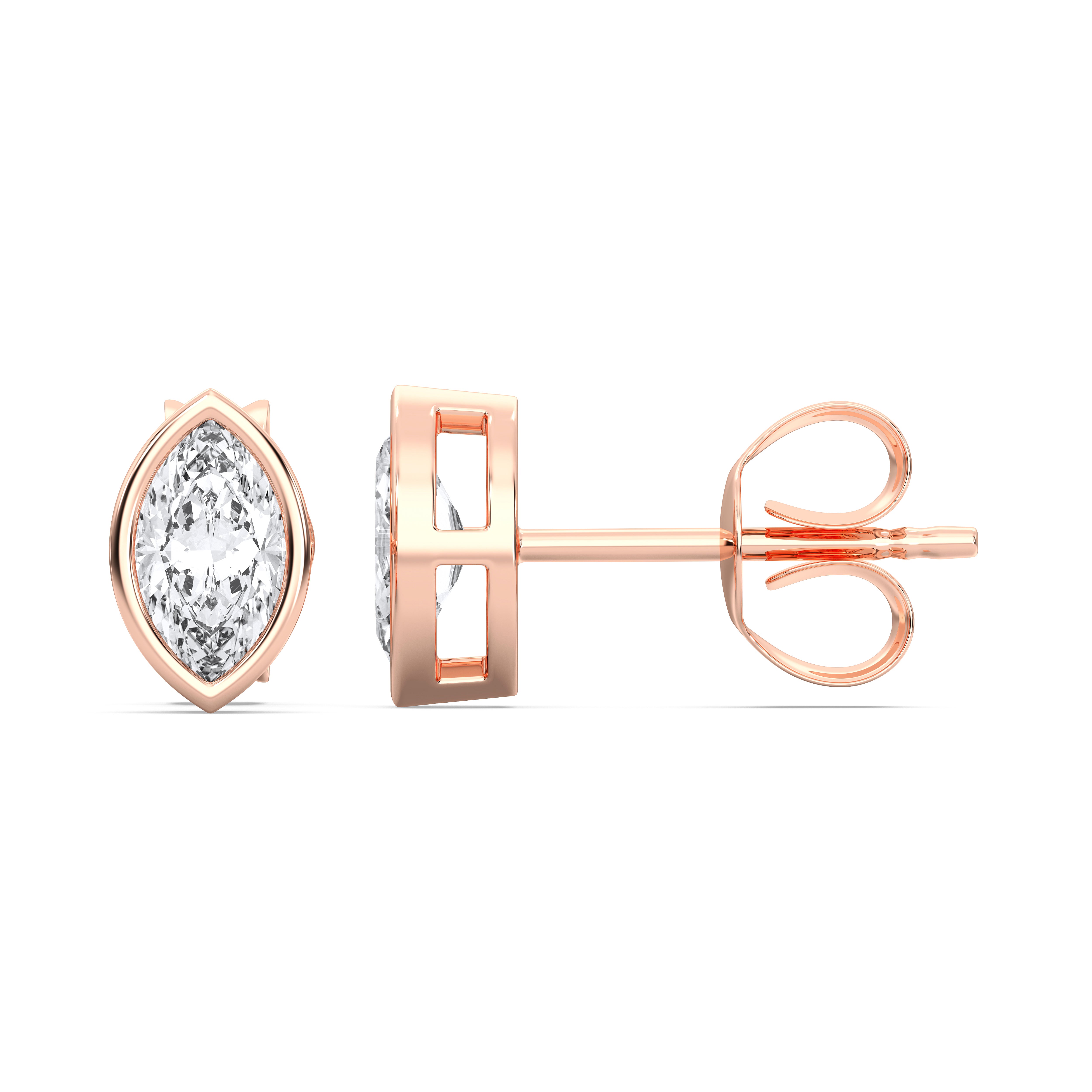 0.50 Ct Marquise Cut Lab Grown Diamond Bezal Set Stud Earring in Solid Gold