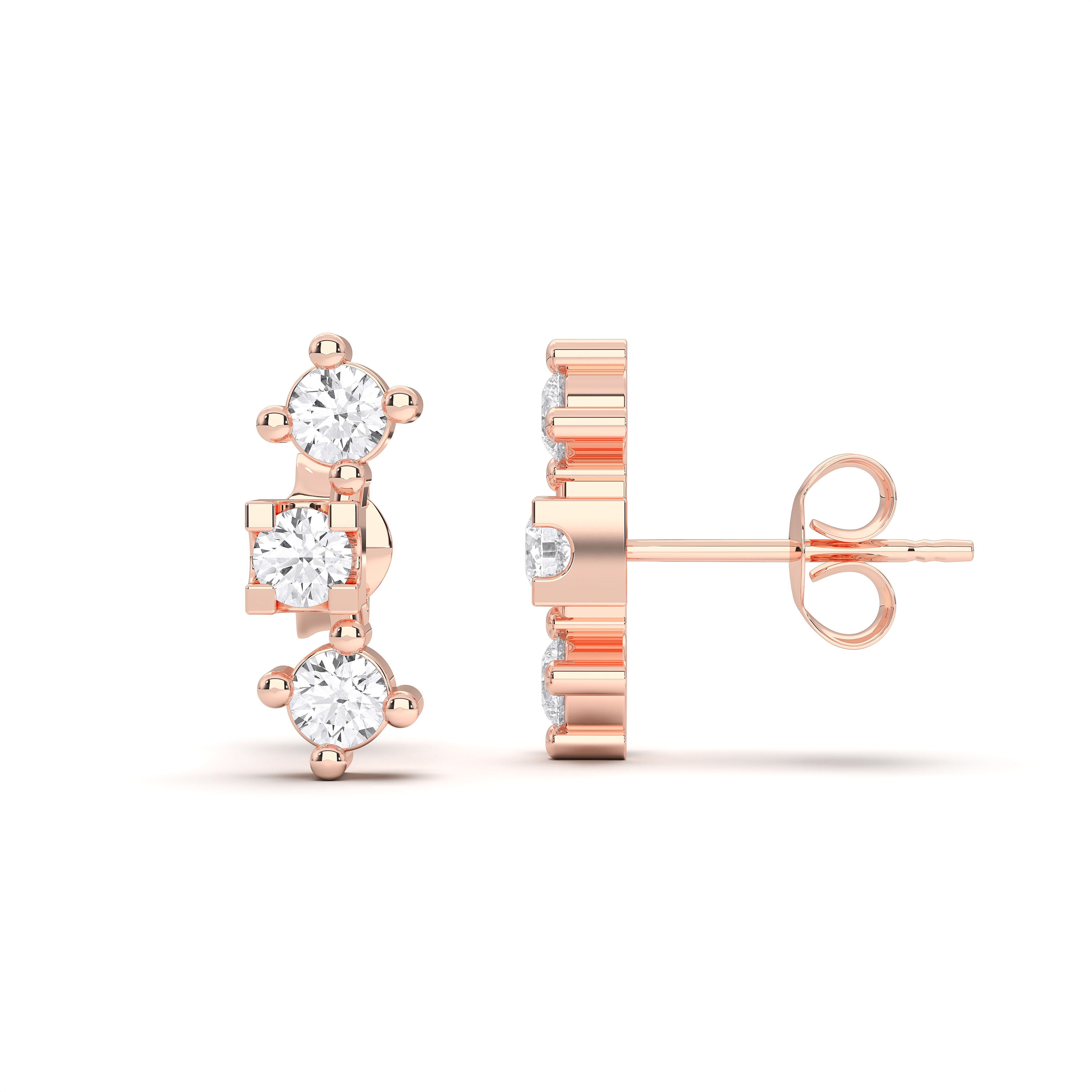 0.24 Ct Lab Grown Round Cut Diamond Designer Stud Earrings For Her in Solid Gold