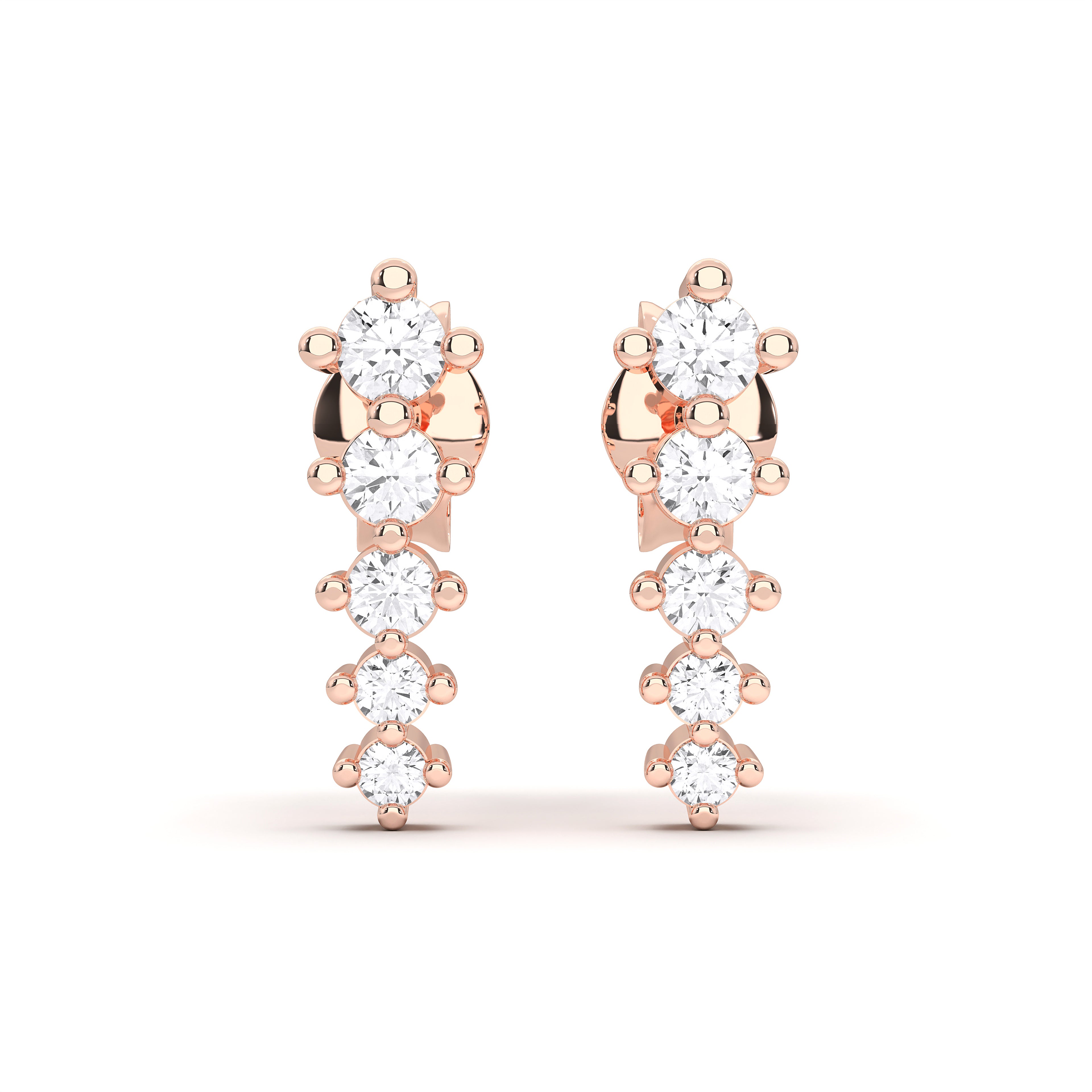 Prong Set 0.26 Ct Lab Created Graduated Round Diamond Line Designer Stud Earring For Her Made in Solid Gold