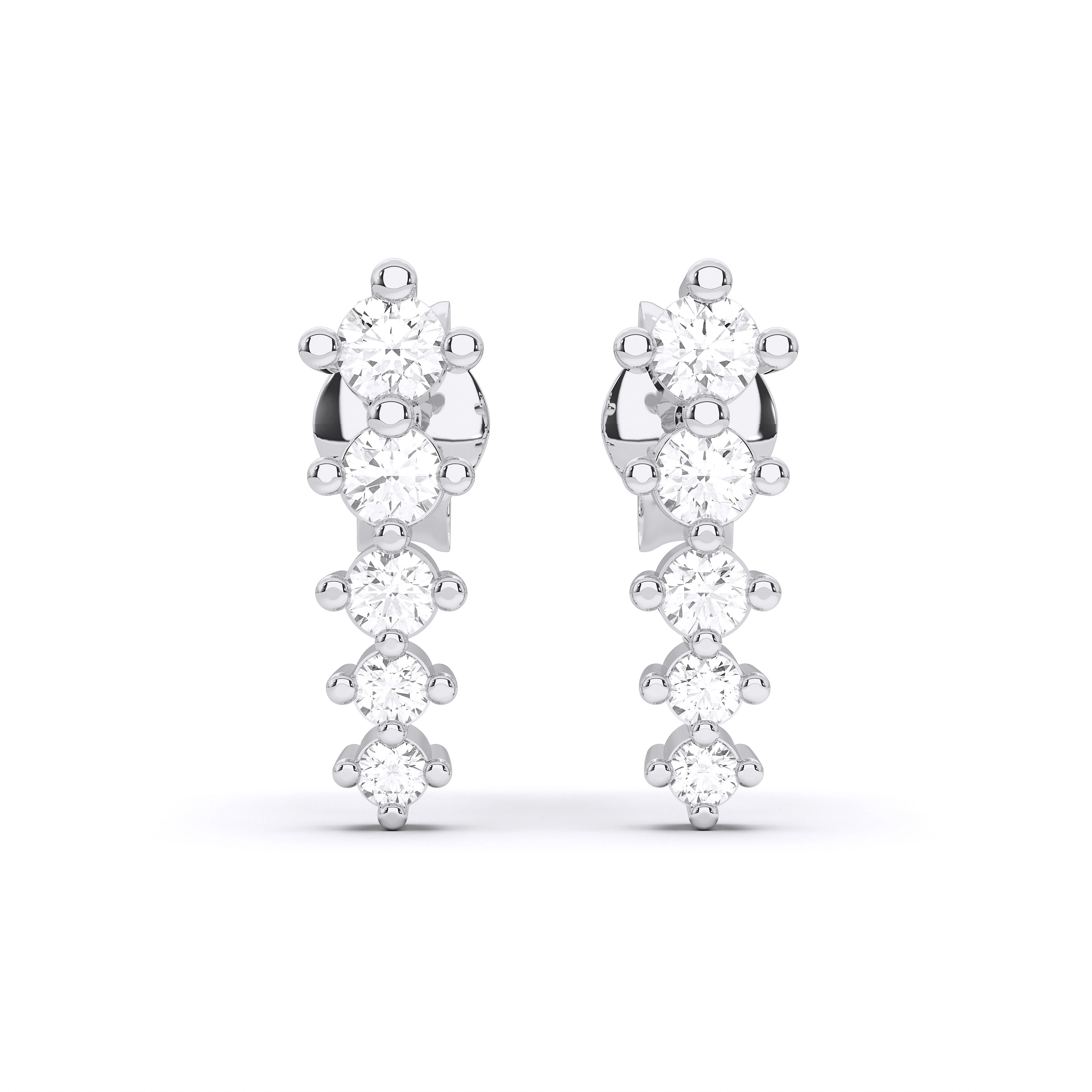 Prong Set 0.26 Ct Lab Created Graduated Round Diamond Line Designer Stud Earring For Her Made in Solid Gold