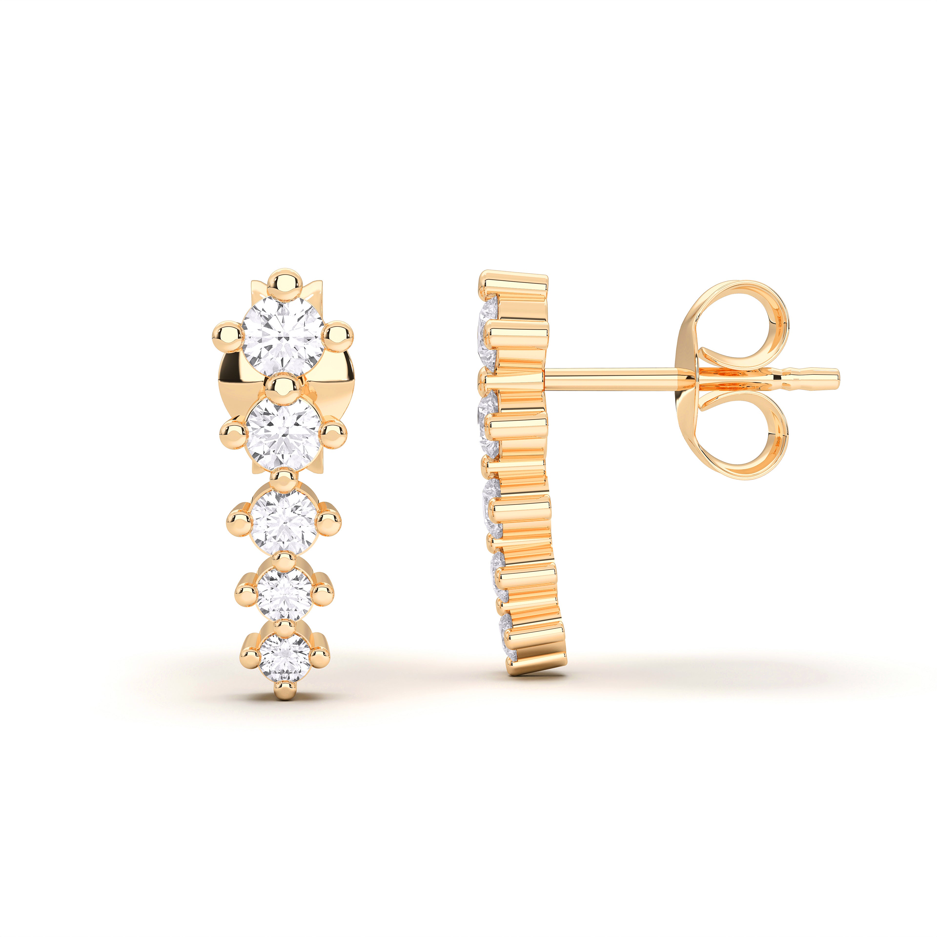 Prong Set 0.26 Ct Lab Created Graduated Round Diamond Line Designer Stud Earring For Her Made in Solid Gold