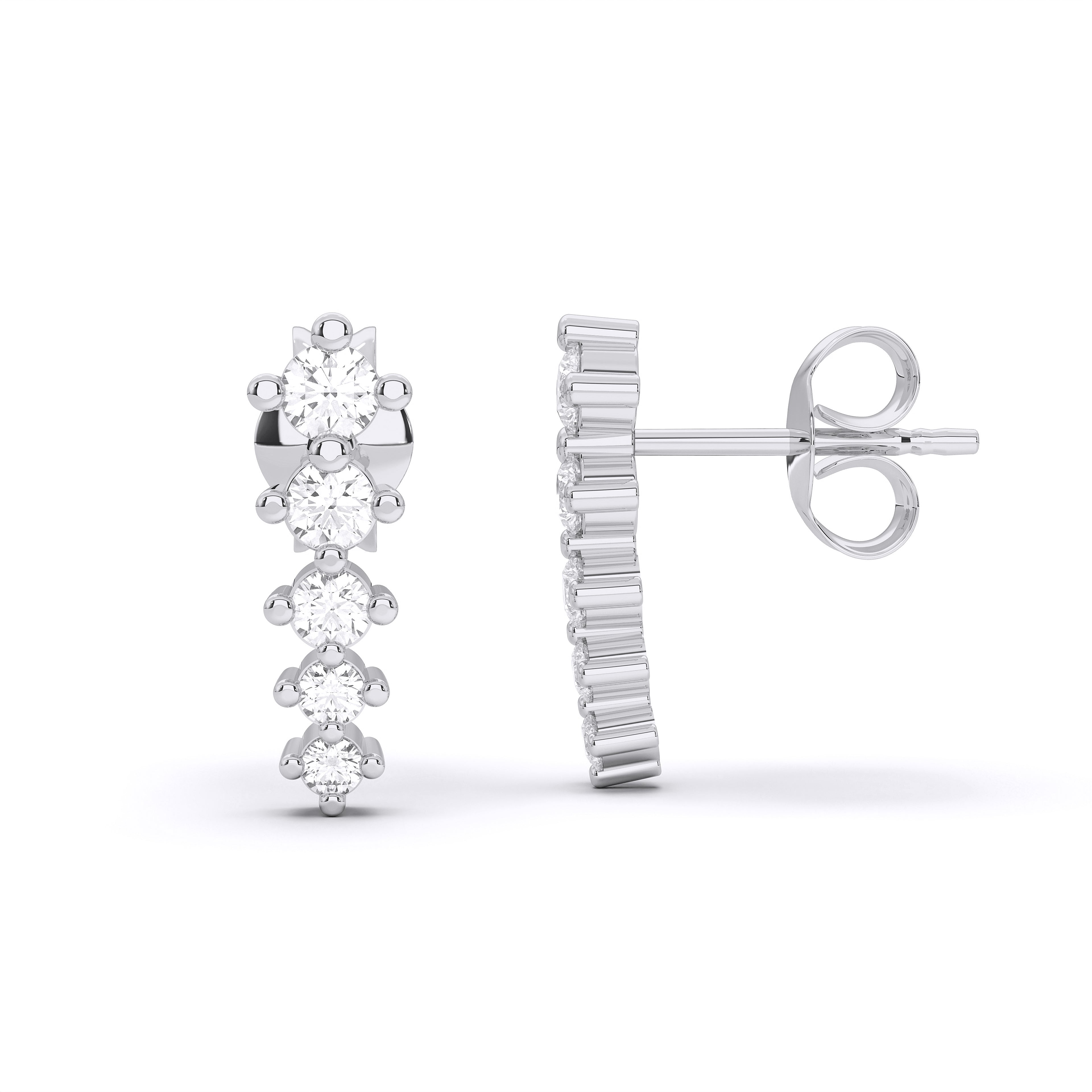 Prong Set 0.26 Ct Lab Created Graduated Round Diamond Line Designer Stud Earring For Her Made in Solid Gold