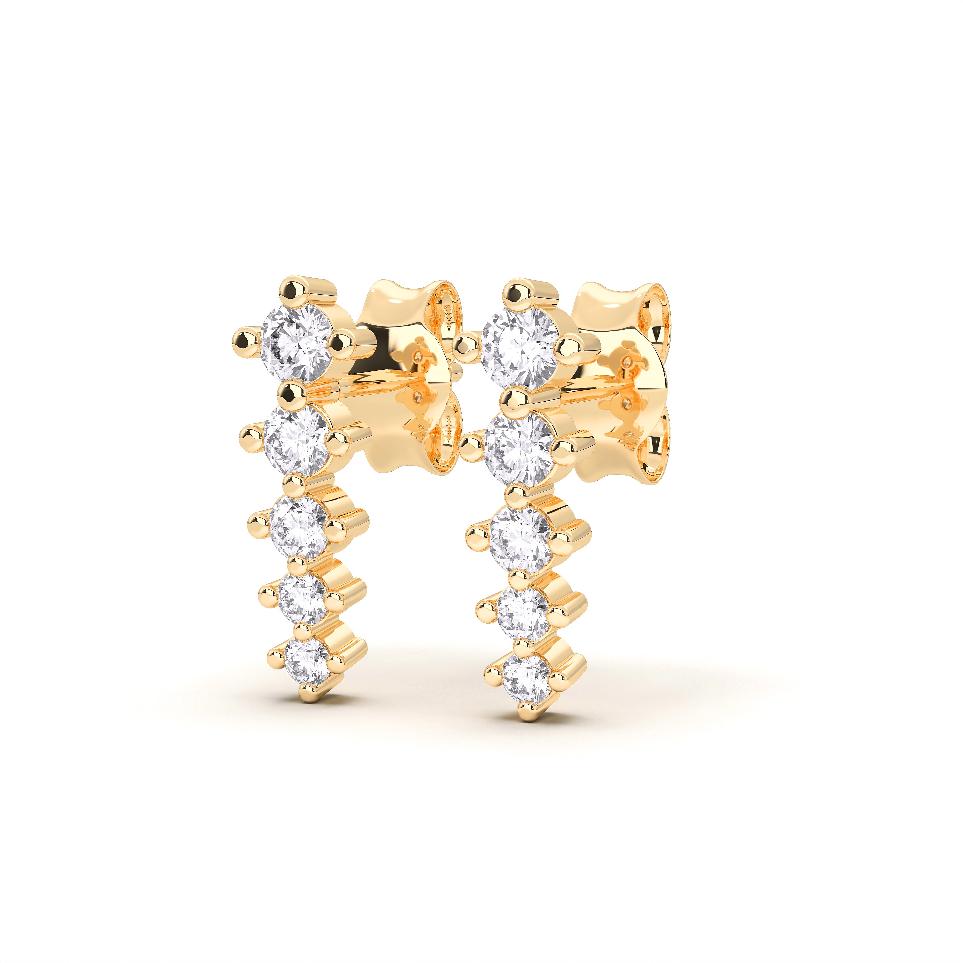 Prong Set 0.26 Ct Lab Created Graduated Round Diamond Line Designer Stud Earring For Her Made in Solid Gold