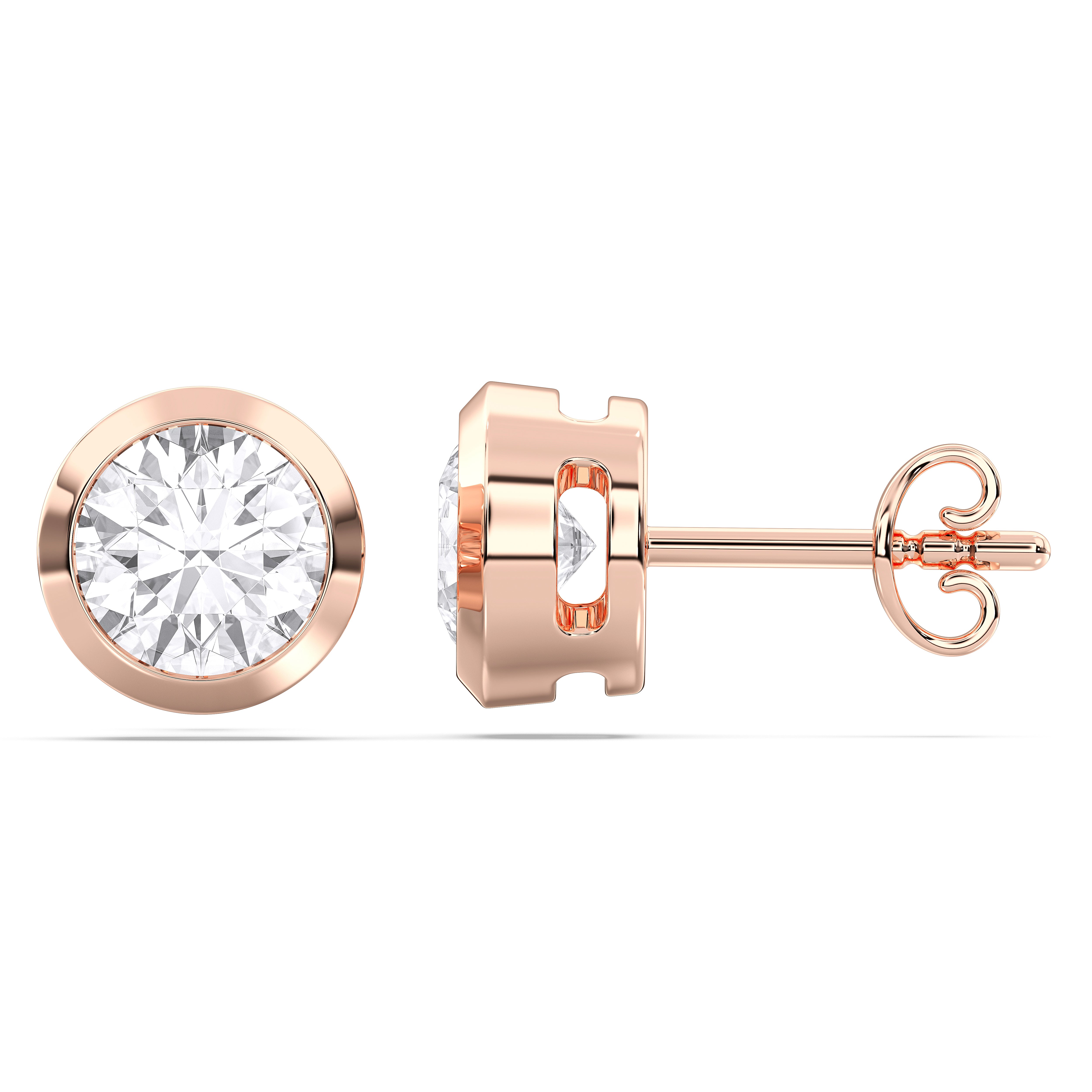 1.00 Ct Round Cut Lab Grown Diamond Bezal Set Push Back Stud Earring Made in Solid Gold