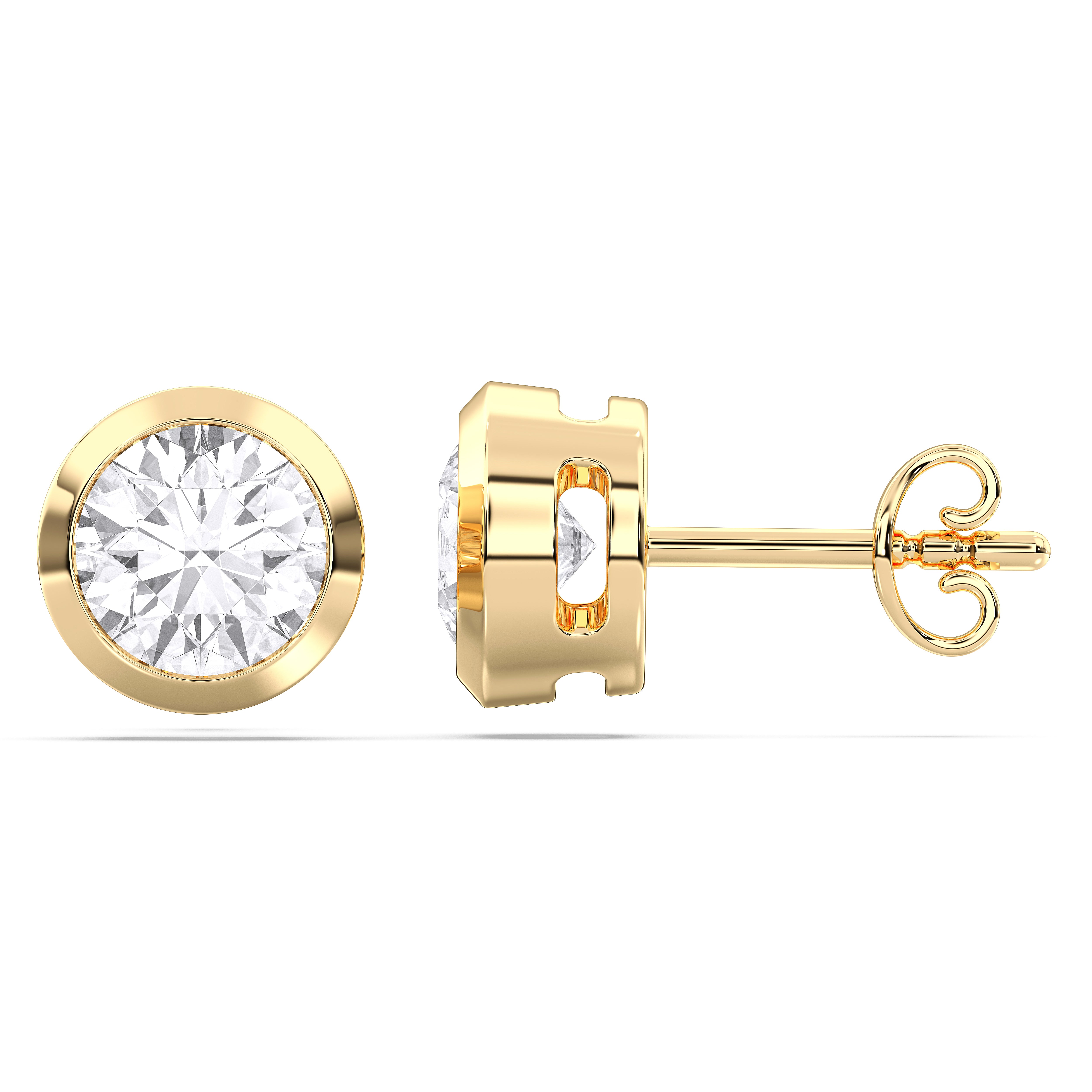 1.00 Ct Round Cut Lab Grown Diamond Bezal Set Push Back Stud Earring Made in Solid Gold