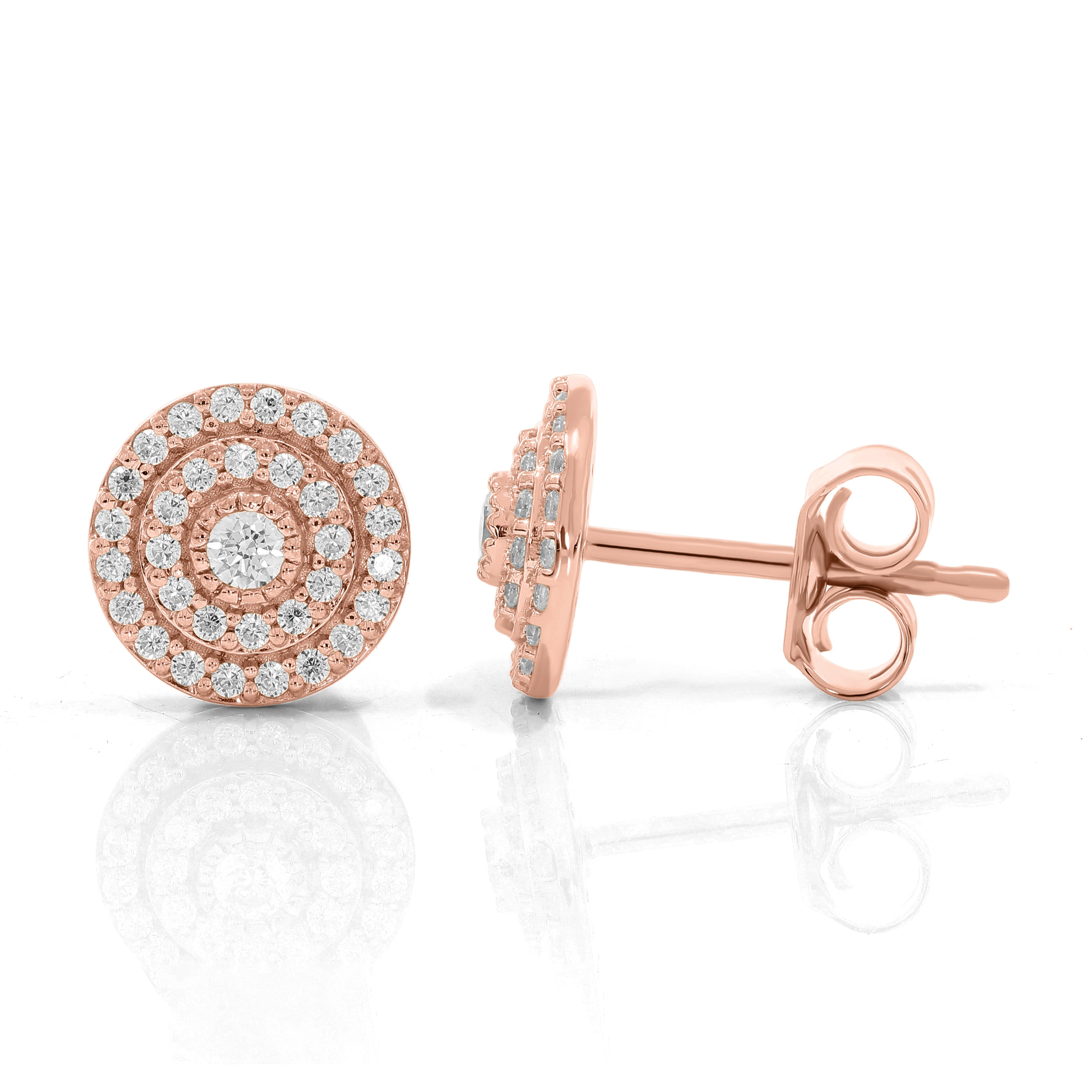 Keeva Jewels Round Diamond Two Line Sunflower Design Stud Earrings - KJE6030