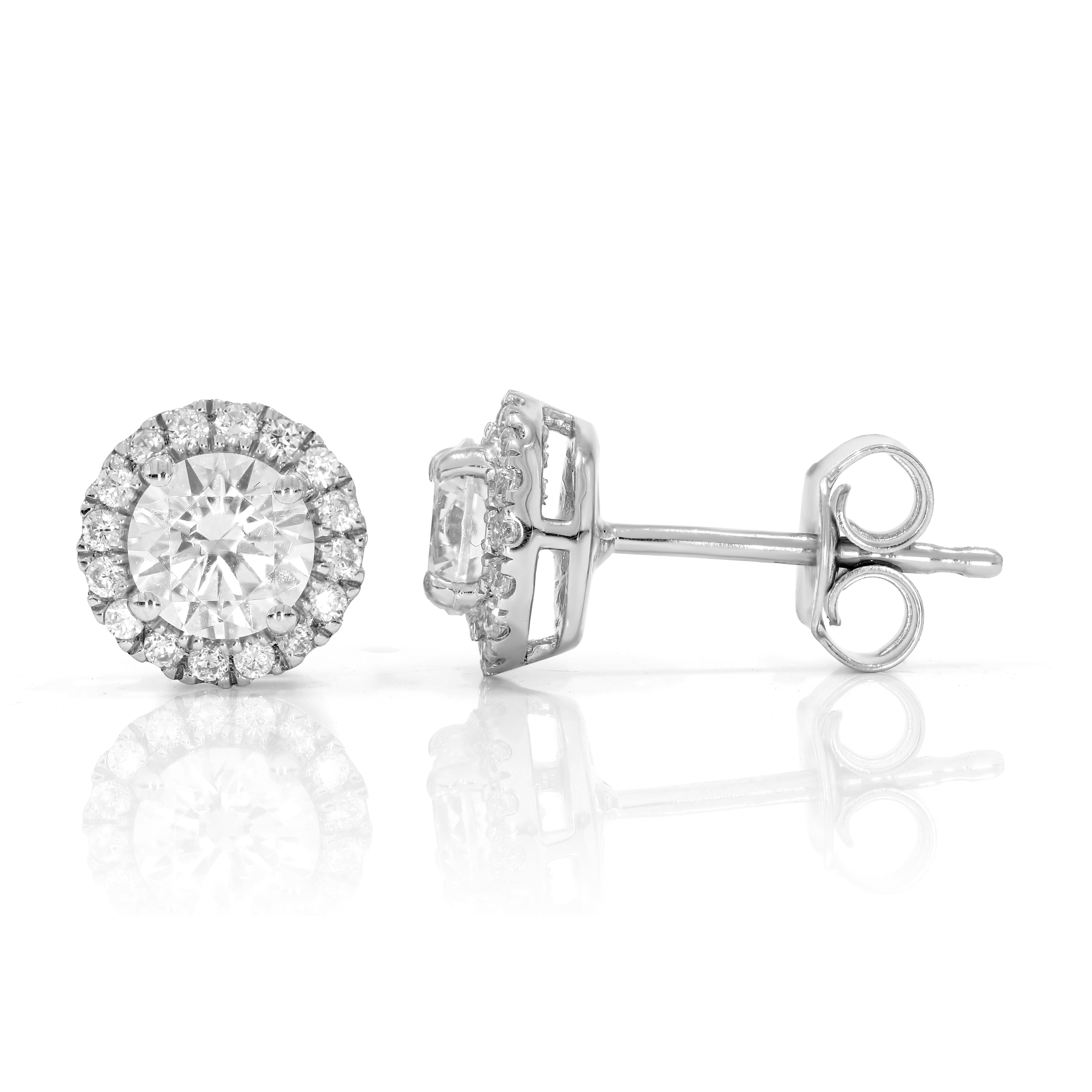 Keeva Jewels Round Diamond Micro Prong Set Halo Stud Earrings - KJE6077