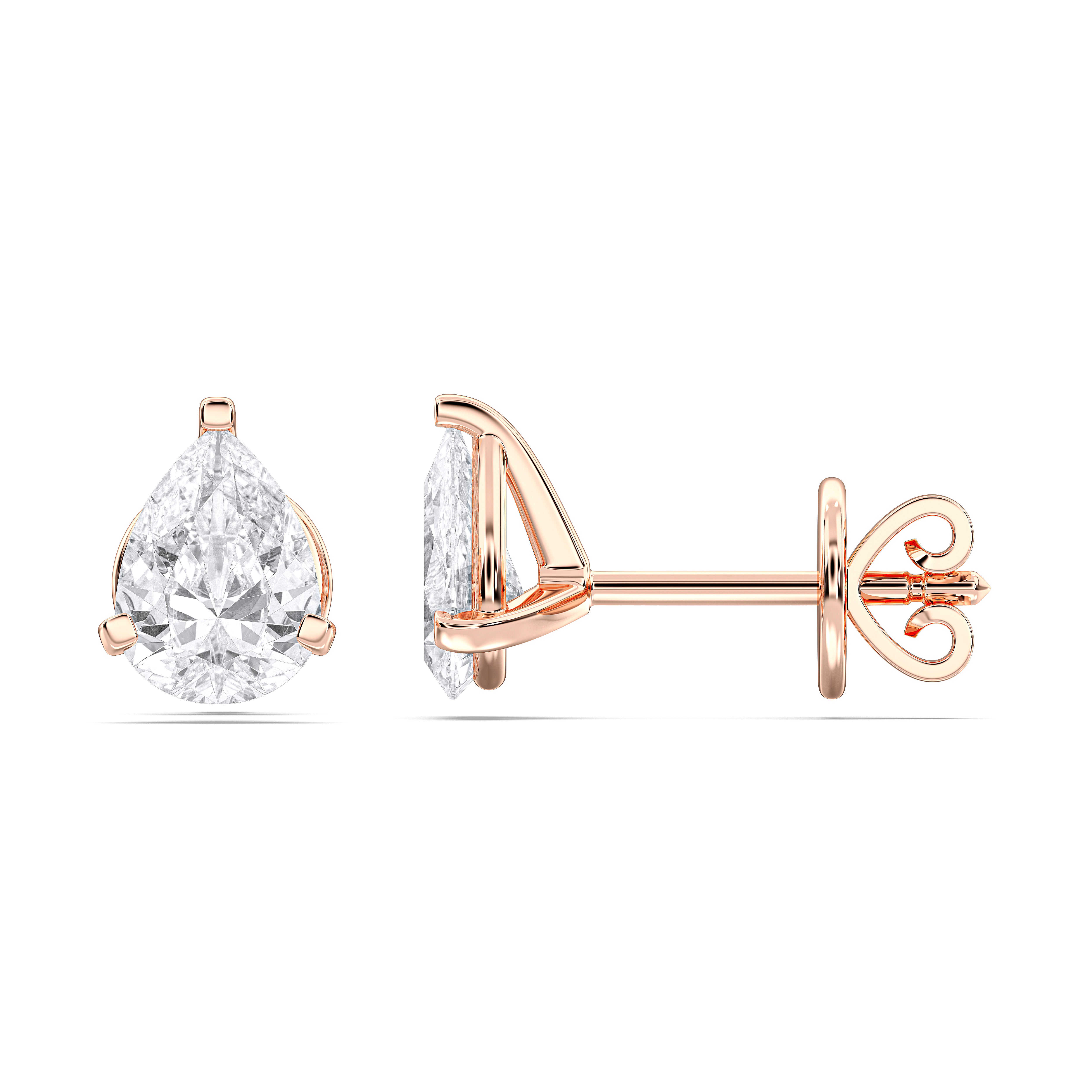 1 Ct Pear Cut Lab Grown Diamond Pave Set Push Back Stud Earring Made in Solid Gold